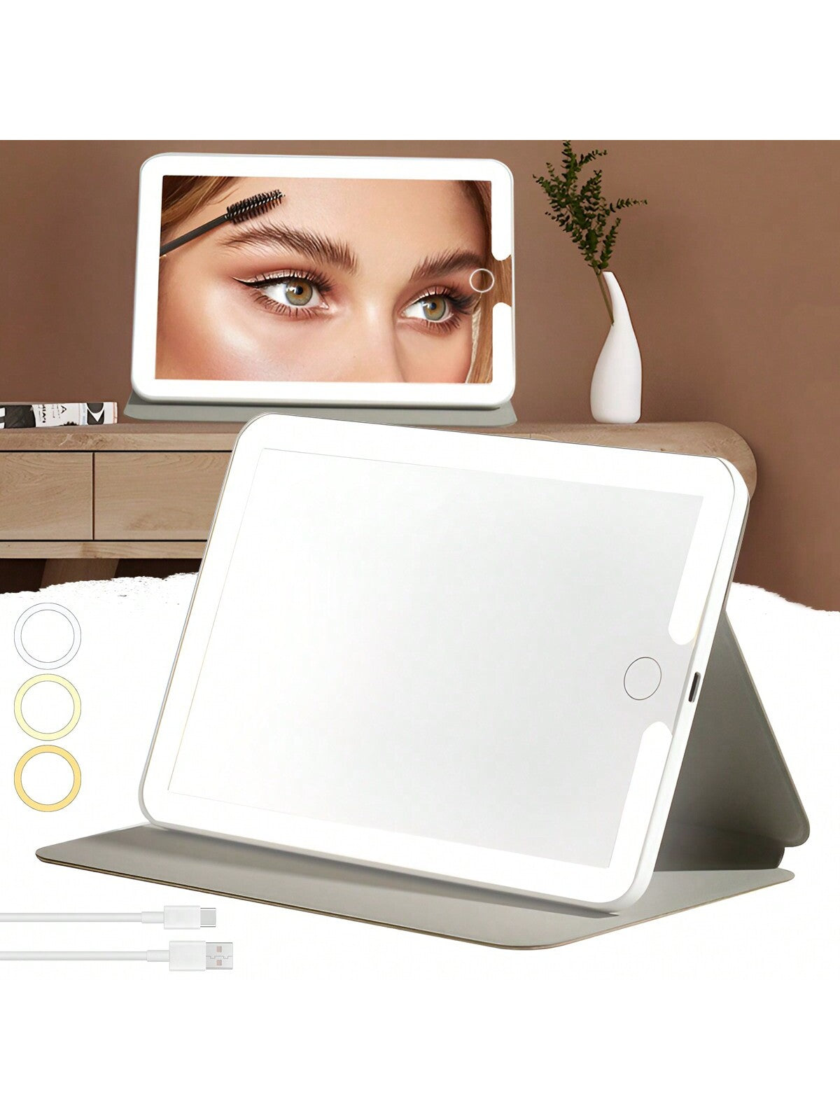 1pc Portable USB Rechargeable Square Makeup Mirror Light,LED Vanity Light,Adjustable Brightness Cosmetic Mirror Light,Touch Control Luminous Mirror,Indoor Desktop Makeup Mirror