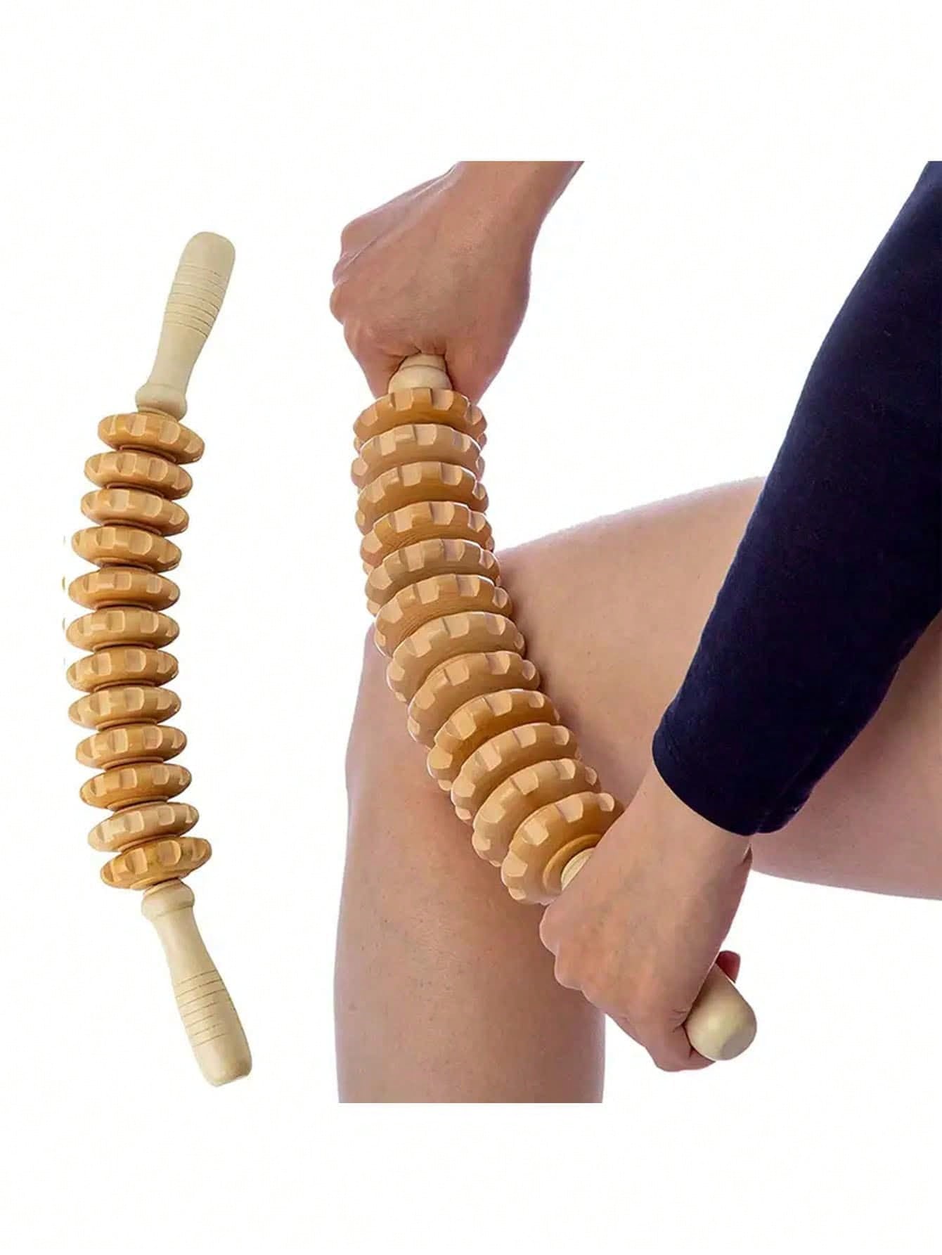 1 Manual Roller Body muscle relaxation massager - Wooden massage Roller tool - Handheld fat Trigger Point rod Lymphatic drainage anti-fat muscle release roller Handheld Massage stick Massager