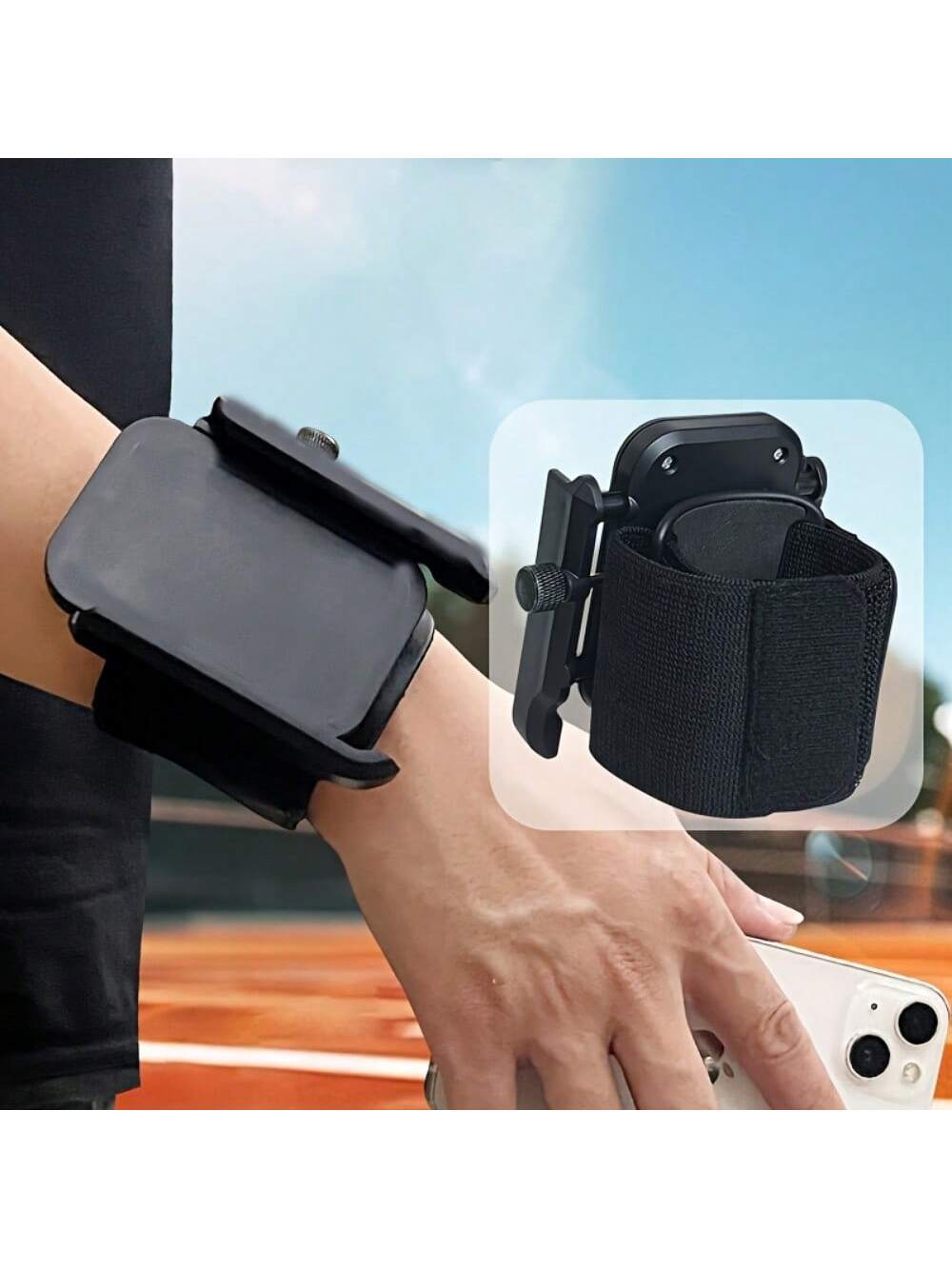 3pcs/1 Set Of Adjustable Arm/Wrist Phone Stand, 360 ° Rotation, Universal, Sports Arm Strap For Running, Live Streaming, Driving Navigation, 2.76-Inch Base, With 11.02 Inch/14.96-Inch Shoulder Straps