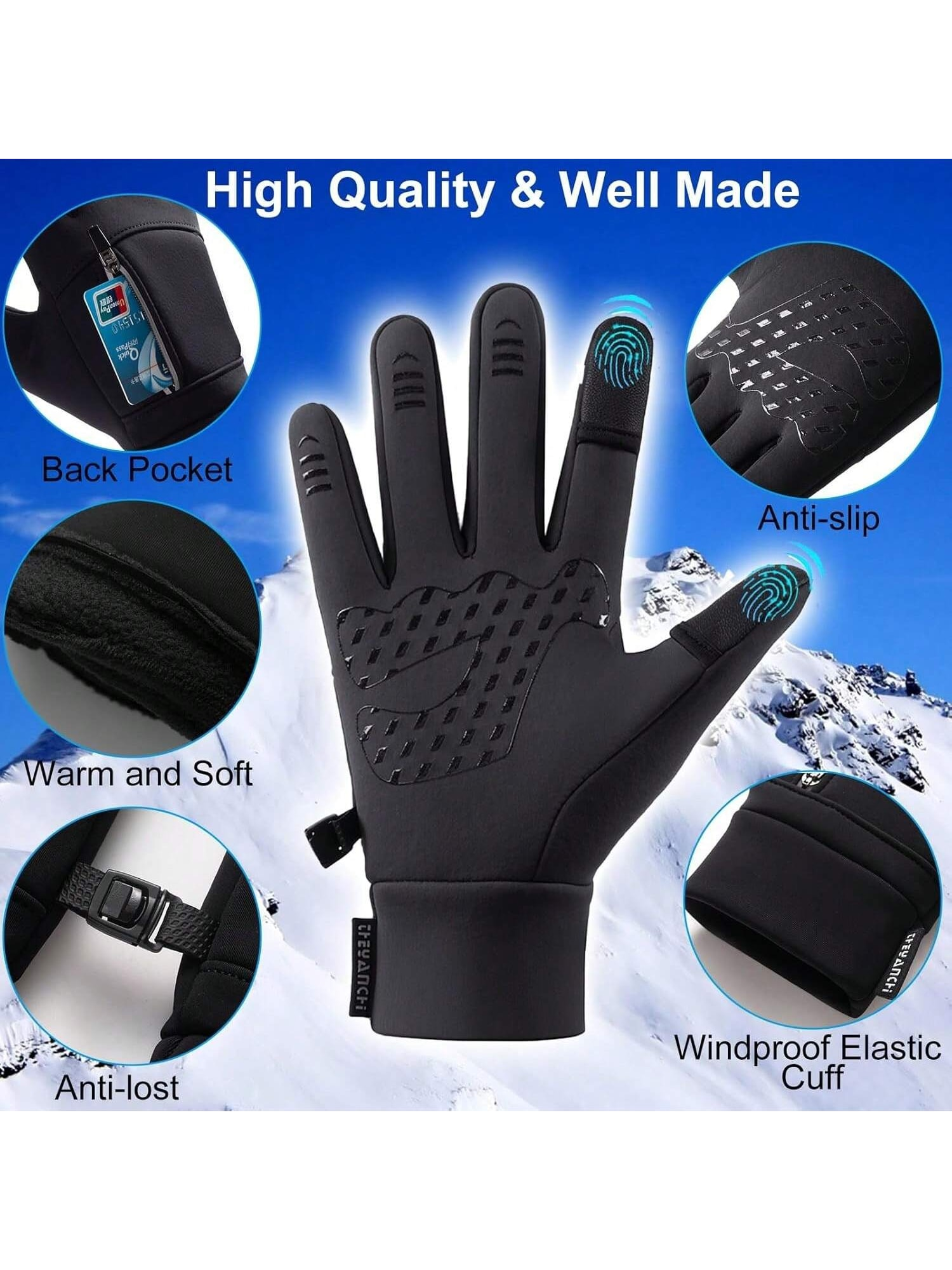 Winter Cycling Gloves, Touchscreen Running Gloves For Men And Women With Anti-Lost Buckles, Warm Cycling Gloves With Elastic Cuffs, Non-Slip And Waterproof Full-Finger Hand Warmers