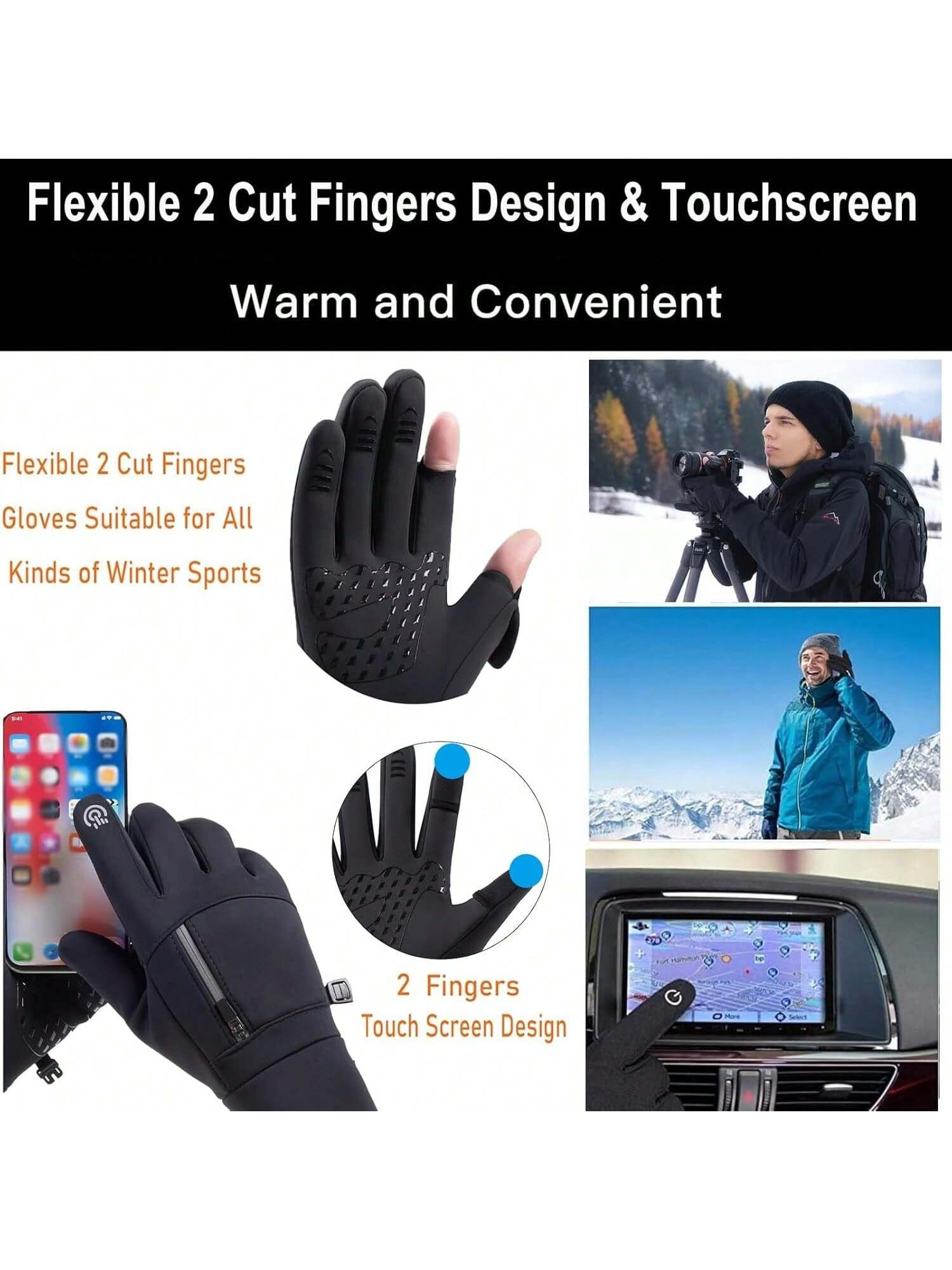 Winter Cycling Gloves, Touchscreen Running Gloves For Men And Women With Anti-Lost Buckles, Warm Cycling Gloves With Elastic Cuffs, Non-Slip And Waterproof Full-Finger Hand Warmers