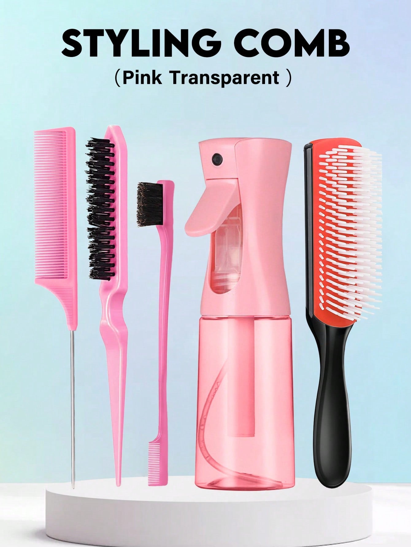 6pcs/Set Hair Styling Tools Set, Hollow Out Detangling Hair Comb, Rat Tail Comb, Teasing Hair Brush, Edge Control Hair Brush, Hairdressing Spray Bottle,Hair Clips,Hair Accessaries,Women Valentine Gift Birthday Boyfriend Girlfriend