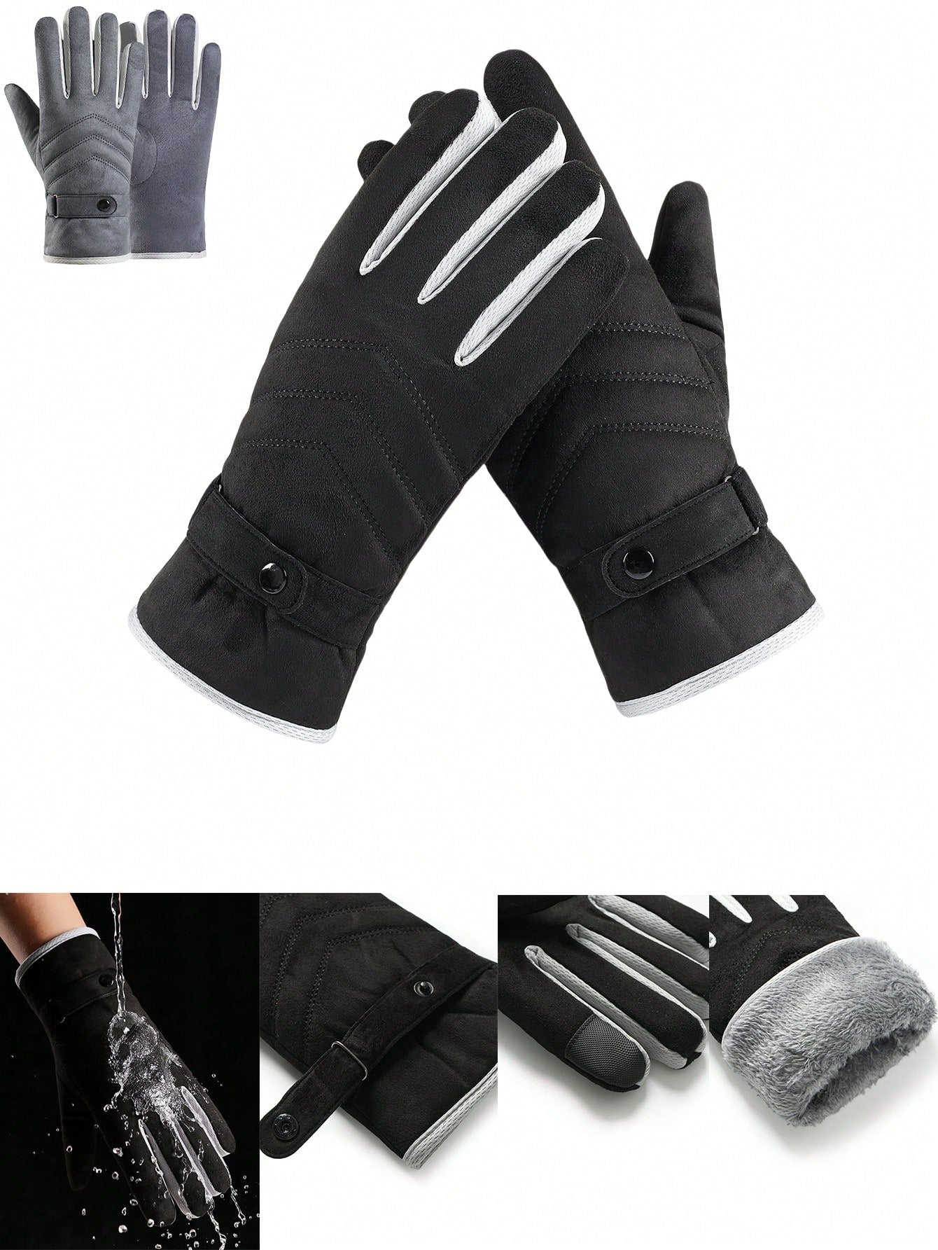 1 Pair Men's Winter Thermal Lined Warm Gloves, Windproof