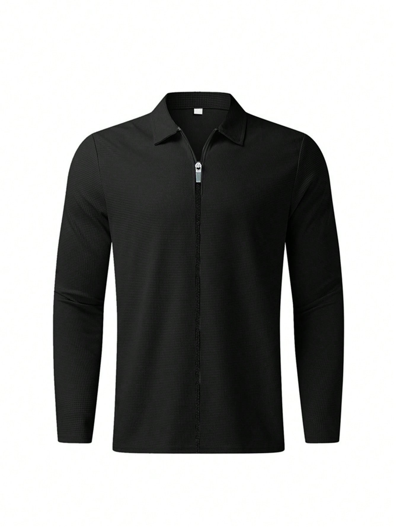 SANOPY Men's Waffle Zipper Lapel Jacket Solid Color Slim Fit Outdoor Men's Top