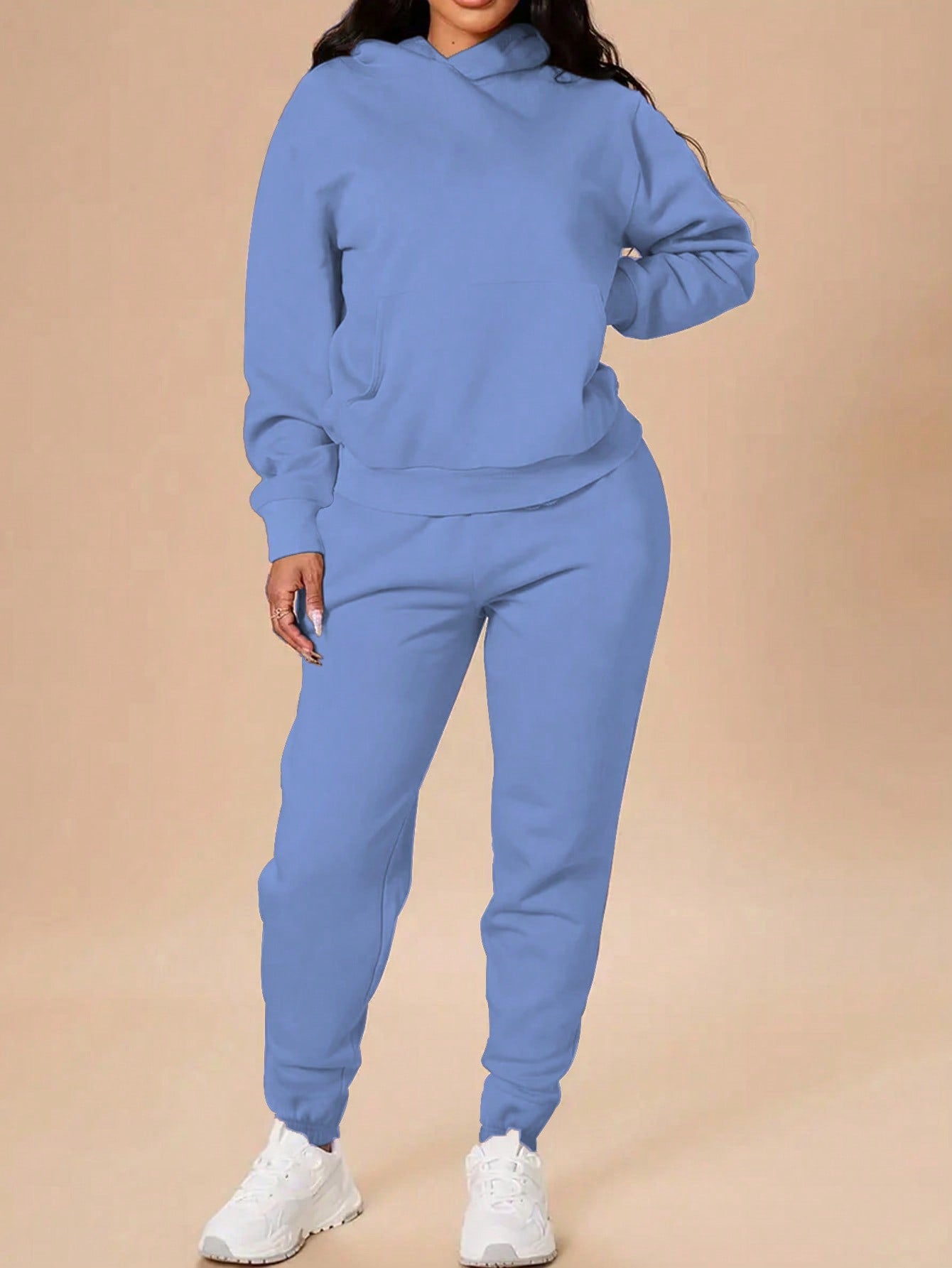 SHEIN EZwear 2pcs/Set Solid Color Long Sleeve Hoodie And Sport Pants