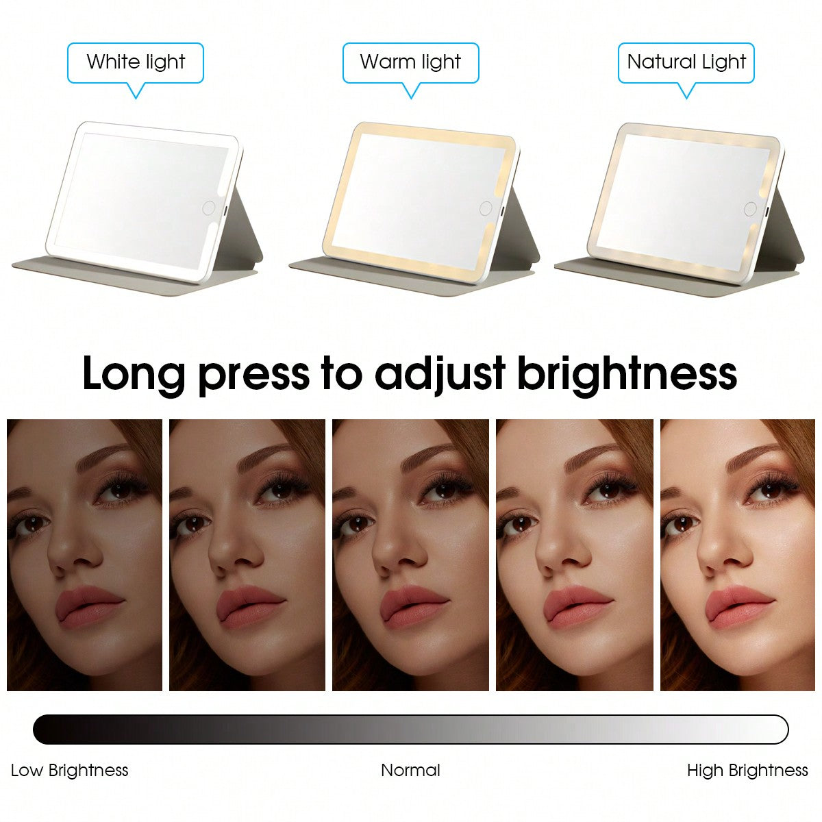 1pc Portable USB Rechargeable Square Makeup Mirror Light,LED Vanity Light,Adjustable Brightness Cosmetic Mirror Light,Touch Control Luminous Mirror,Indoor Desktop Makeup Mirror