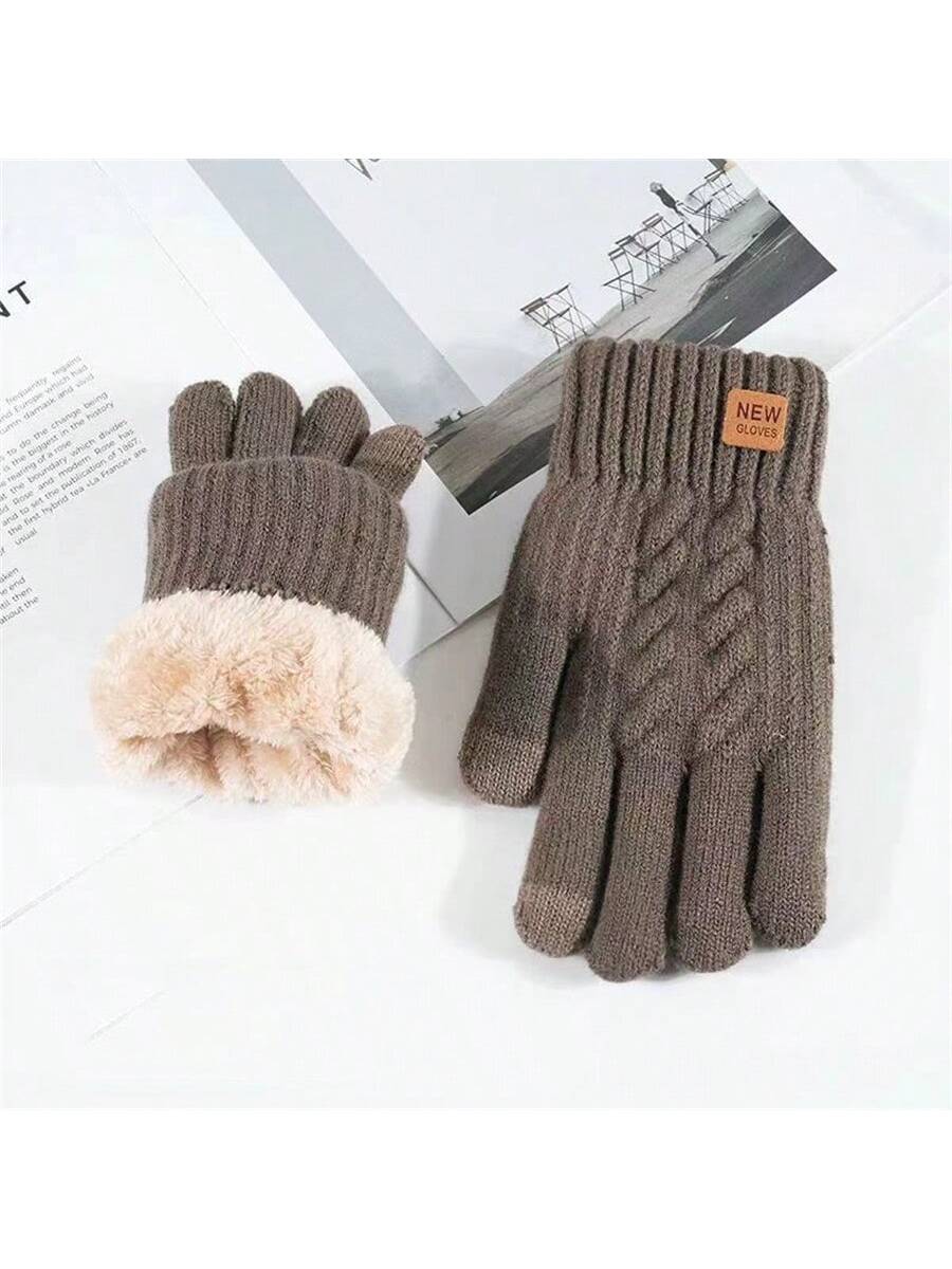 2pcs Winter Gloves Thermal Lined Thick, Korean Style, Cute, Anti-Cold, Touchscreen, Knitted, Random Colors