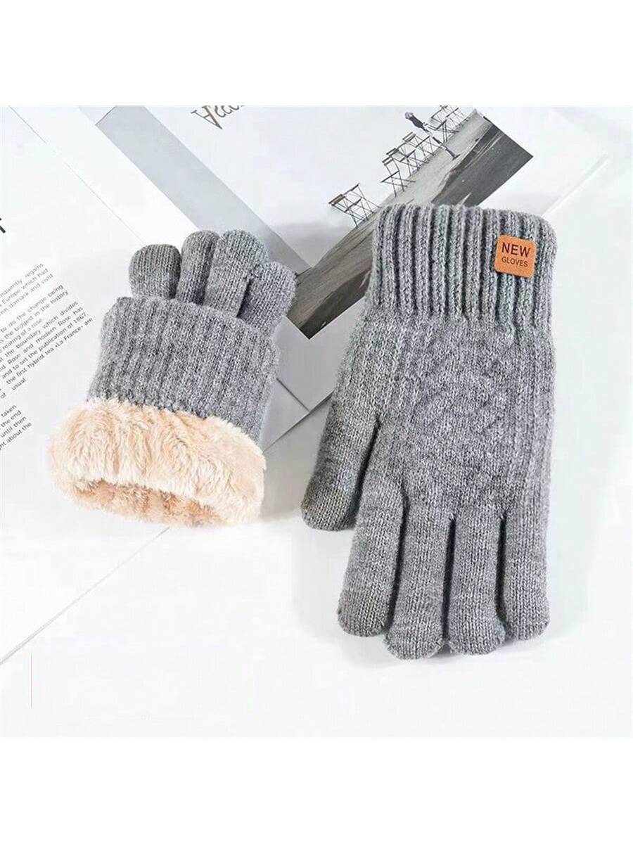 2pcs Winter Gloves Thermal Lined Thick, Korean Style, Cute, Anti-Cold, Touchscreen, Knitted, Random Colors