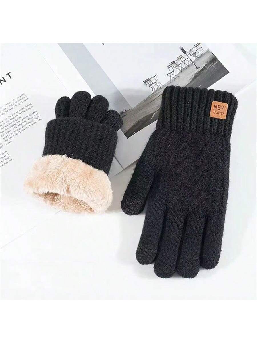 2pcs Winter Gloves Thermal Lined Thick, Korean Style, Cute, Anti-Cold, Touchscreen, Knitted, Random Colors