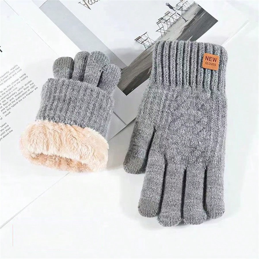 2pcs Winter Gloves Thermal Lined Thick, Korean Style, Cute, Anti-Cold, Touchscreen, Knitted, Random Colors