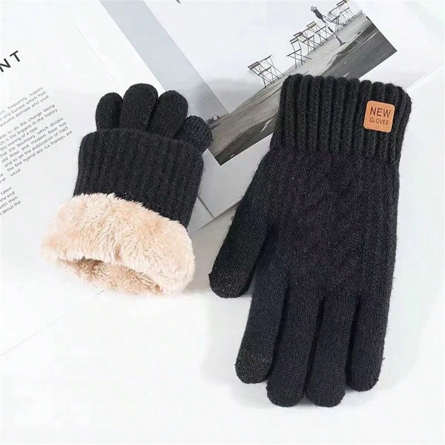 2pcs Winter Gloves Thermal Lined Thick, Korean Style, Cute, Anti-Cold, Touchscreen, Knitted, Random Colors