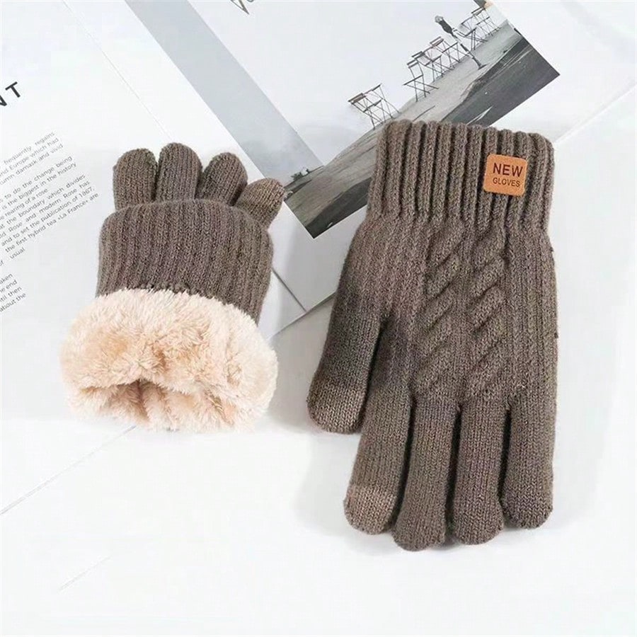 2pcs Winter Gloves Thermal Lined Thick, Korean Style, Cute, Anti-Cold, Touchscreen, Knitted, Random Colors