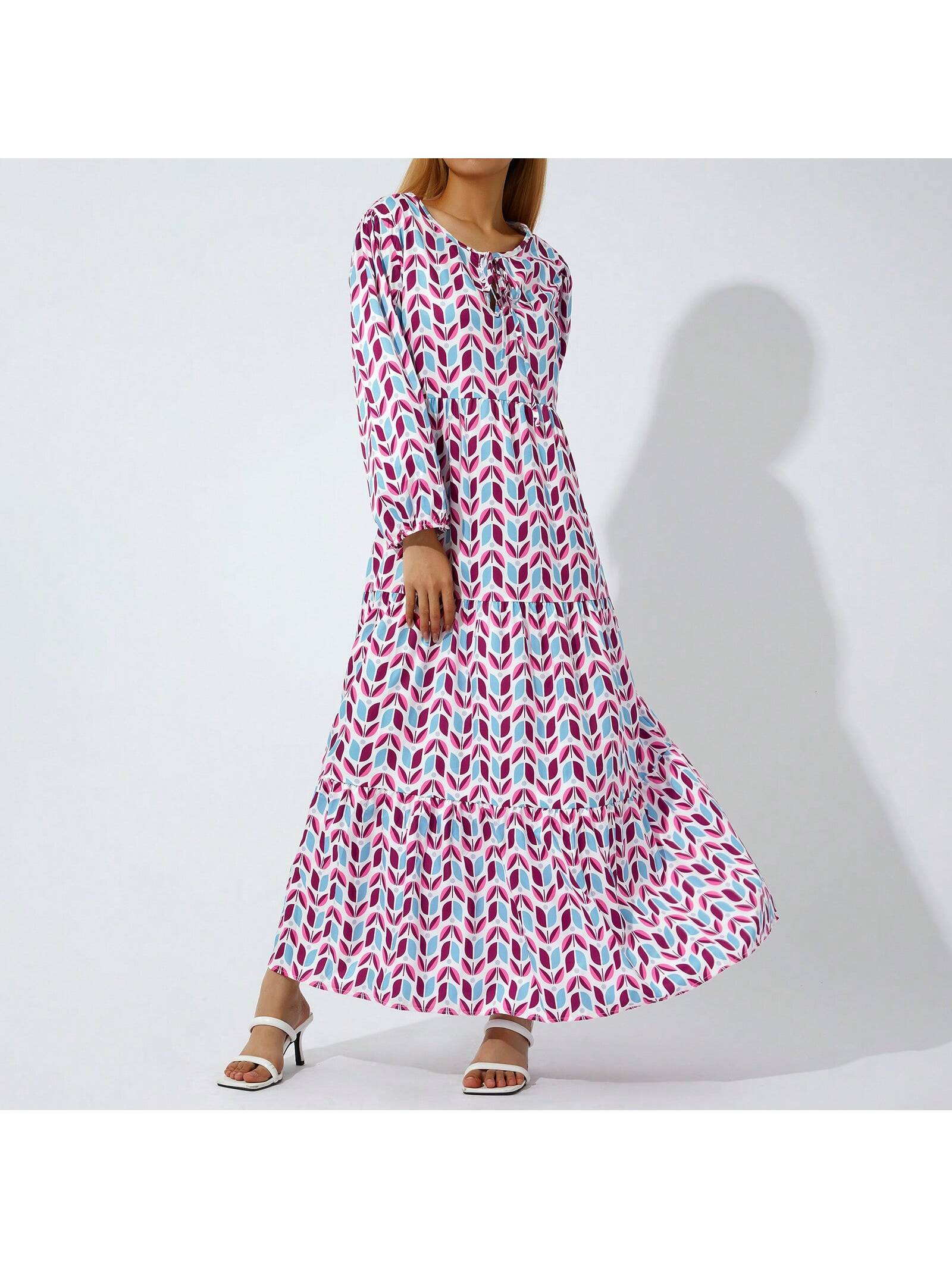 Women's Summer Casual Maxi Dress Bohemian Floral V Neck Puff Short Sleeve Beach Tiered Sundress Long Swing Dress