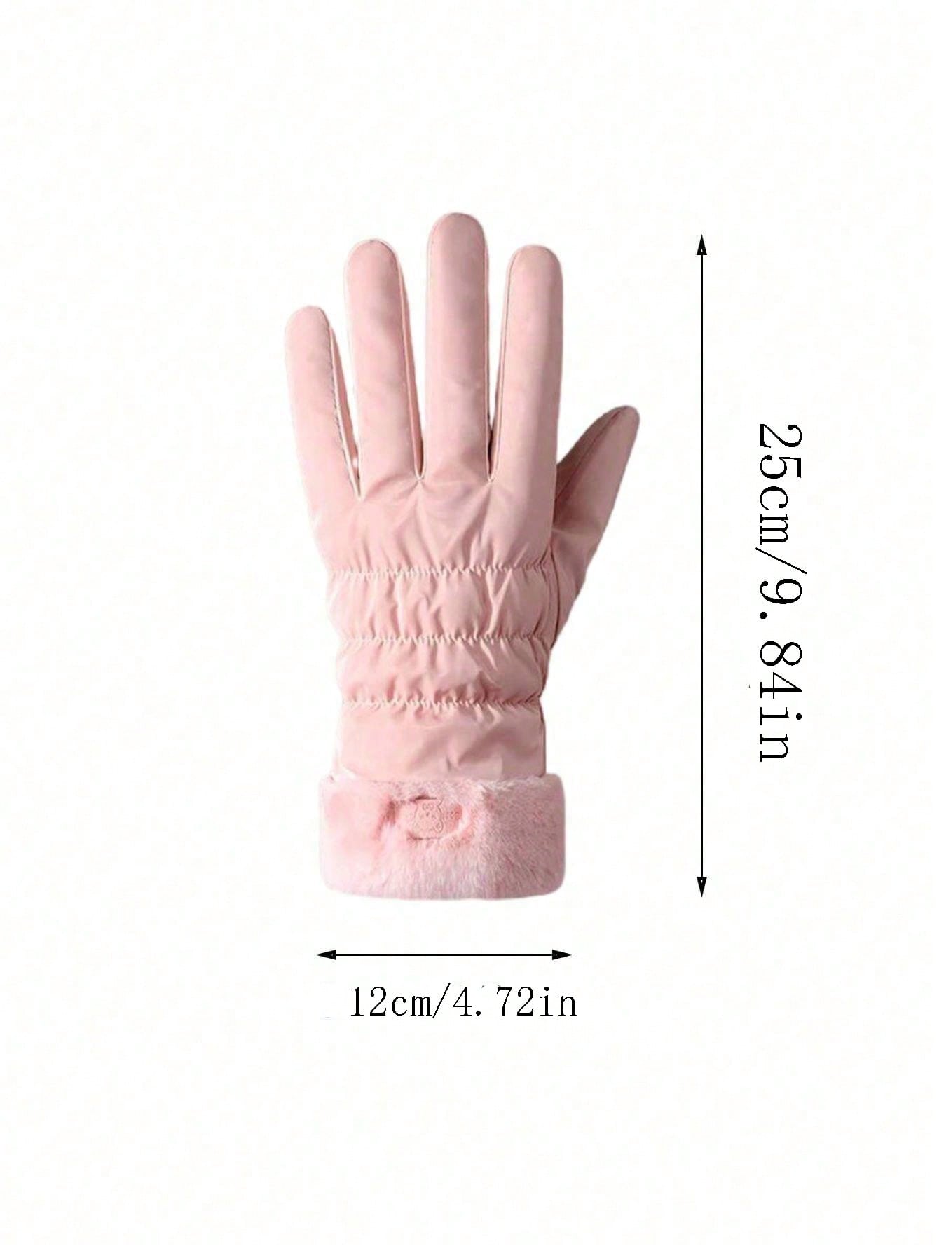 1 Pair Women's Fashion Thermal Lined Thick Gloves For Autumn Winter, Suitable For Outdoor Riding Sports, Random Color