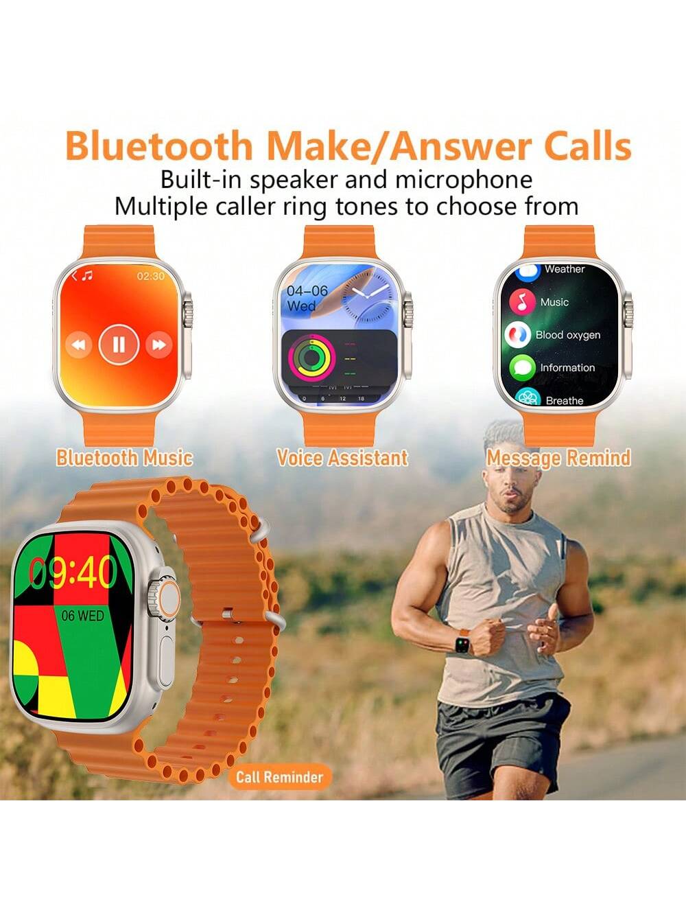 Microwear Smart Watch For Men Women,Heart Rate/Blood Oxygen/Sleep Monitor, Pedometer, Calories Activity Trackers 100 Sports Modes, 2.01