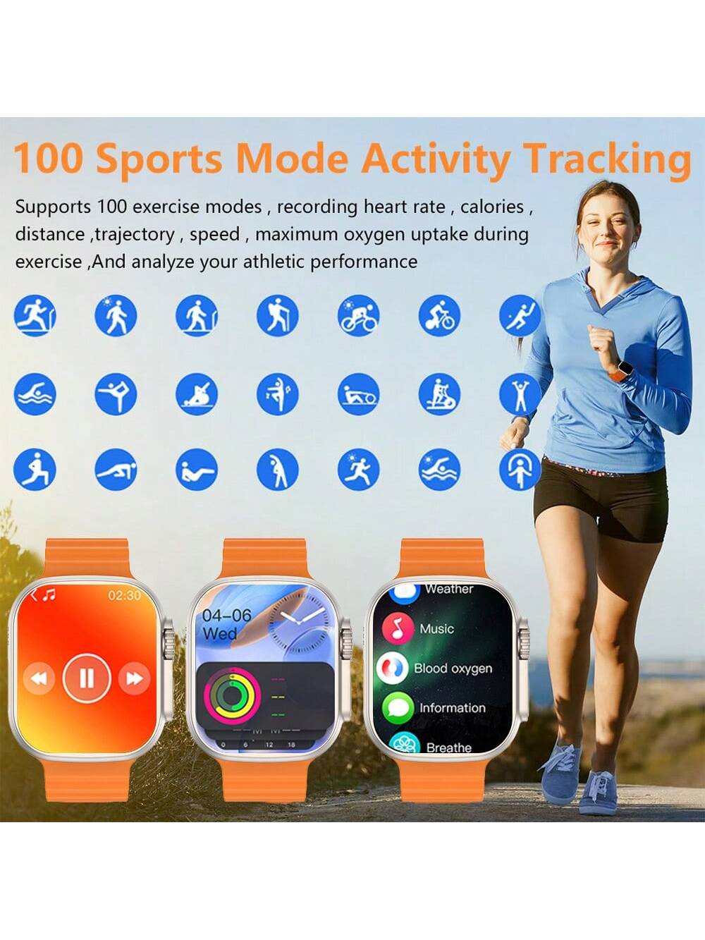 Microwear Smart Watch For Men Women,Heart Rate/Blood Oxygen/Sleep Monitor, Pedometer, Calories Activity Trackers 100 Sports Modes, 2.01