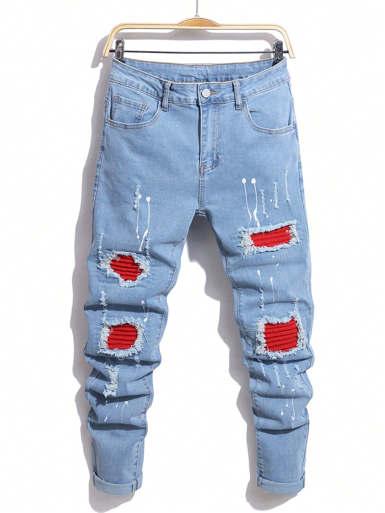 Manfinity LEGND Men's Distressed Slim-Fit Casual Denim Jeans With Pockets