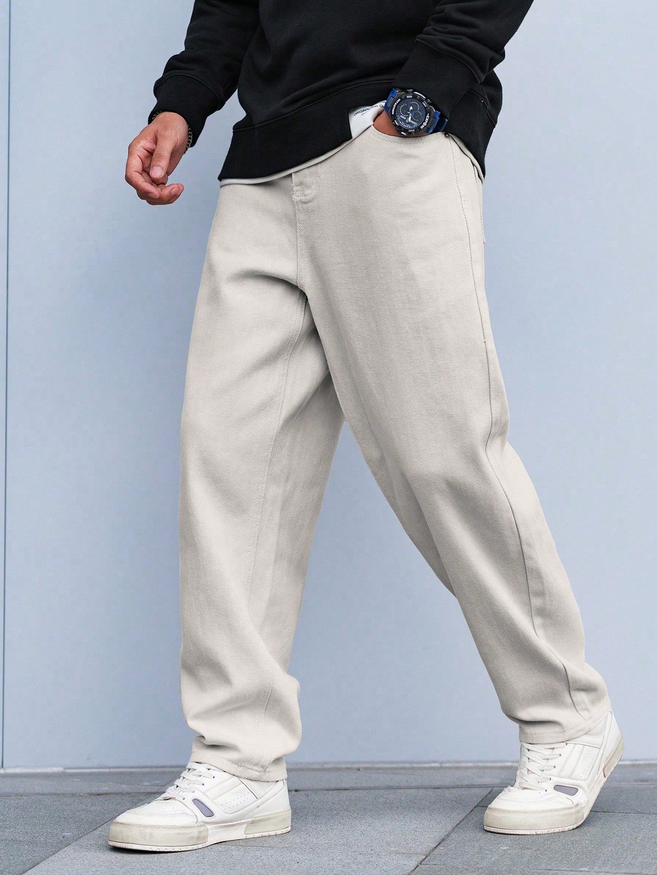 Manfinity Hypemode Loose Fit Men's Straight Leg Jeans With Slant Pockets Baggy Oversize Long Washed Skater Jean Cargo Plain Light Blue Going Out Y2K Friends