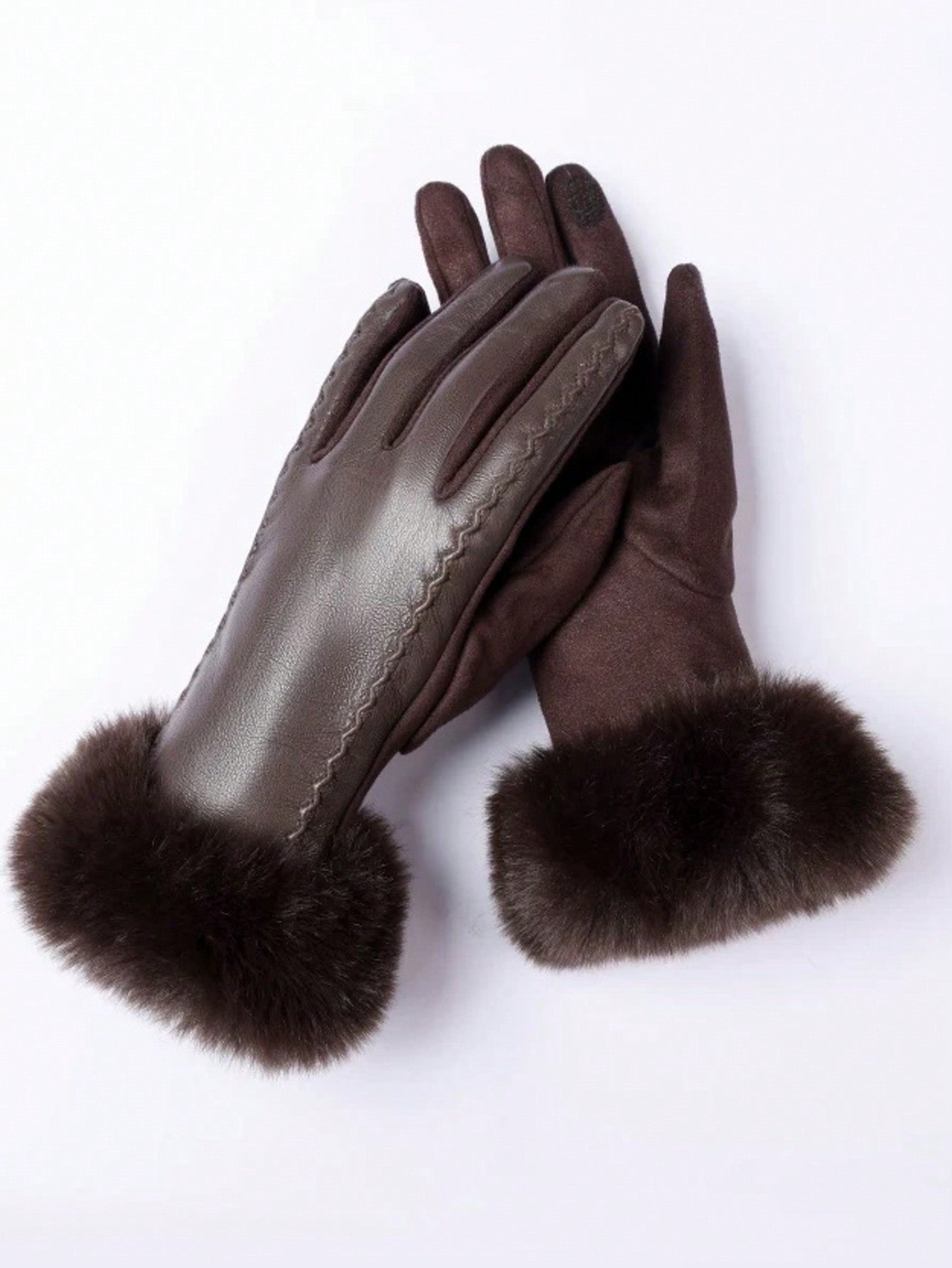 1 Pair Women Autumn/Winter Thermal Lined Solid Color Casual Elegant Gloves, Polyester Material, No Finger Separation,Suitable For Outings