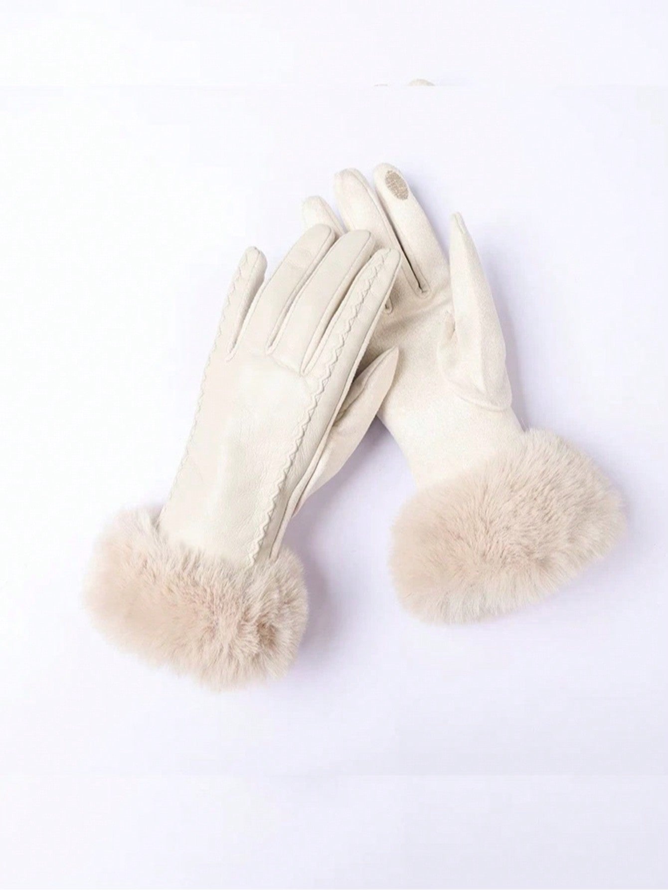 1 Pair Women Autumn/Winter Thermal Lined Solid Color Casual Elegant Gloves, Polyester Material, No Finger Separation,Suitable For Outings