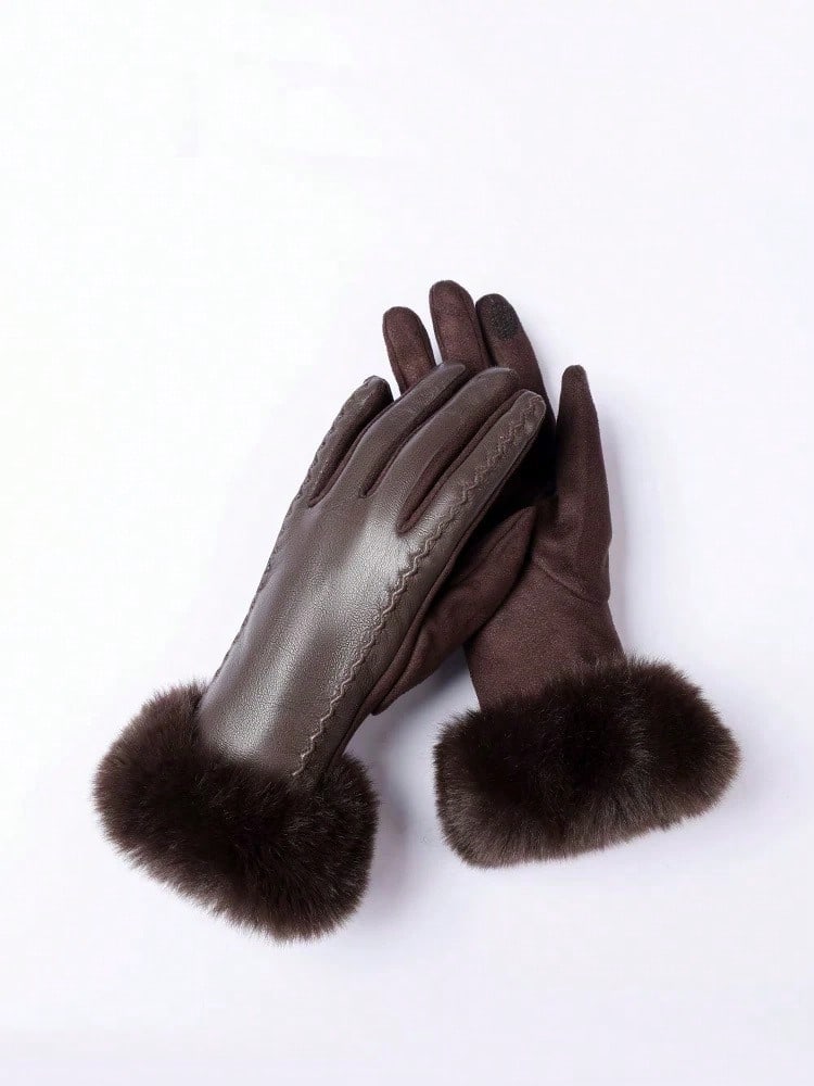 1 Pair Women Autumn/Winter Thermal Lined Solid Color Casual Elegant Gloves, Polyester Material, No Finger Separation,Suitable For Outings