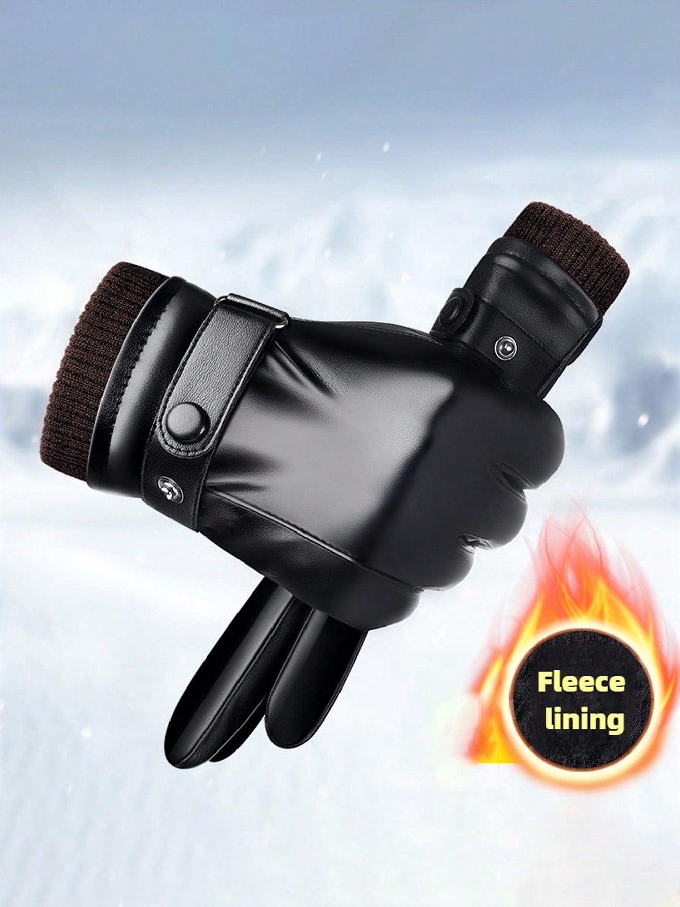 1 Pair Winter Warm PU Leather Thermal Lined Gloves, Festive Gift, Women's Warm Thick Windproof Touch Screen Driving Motorcycle Riding Gloves