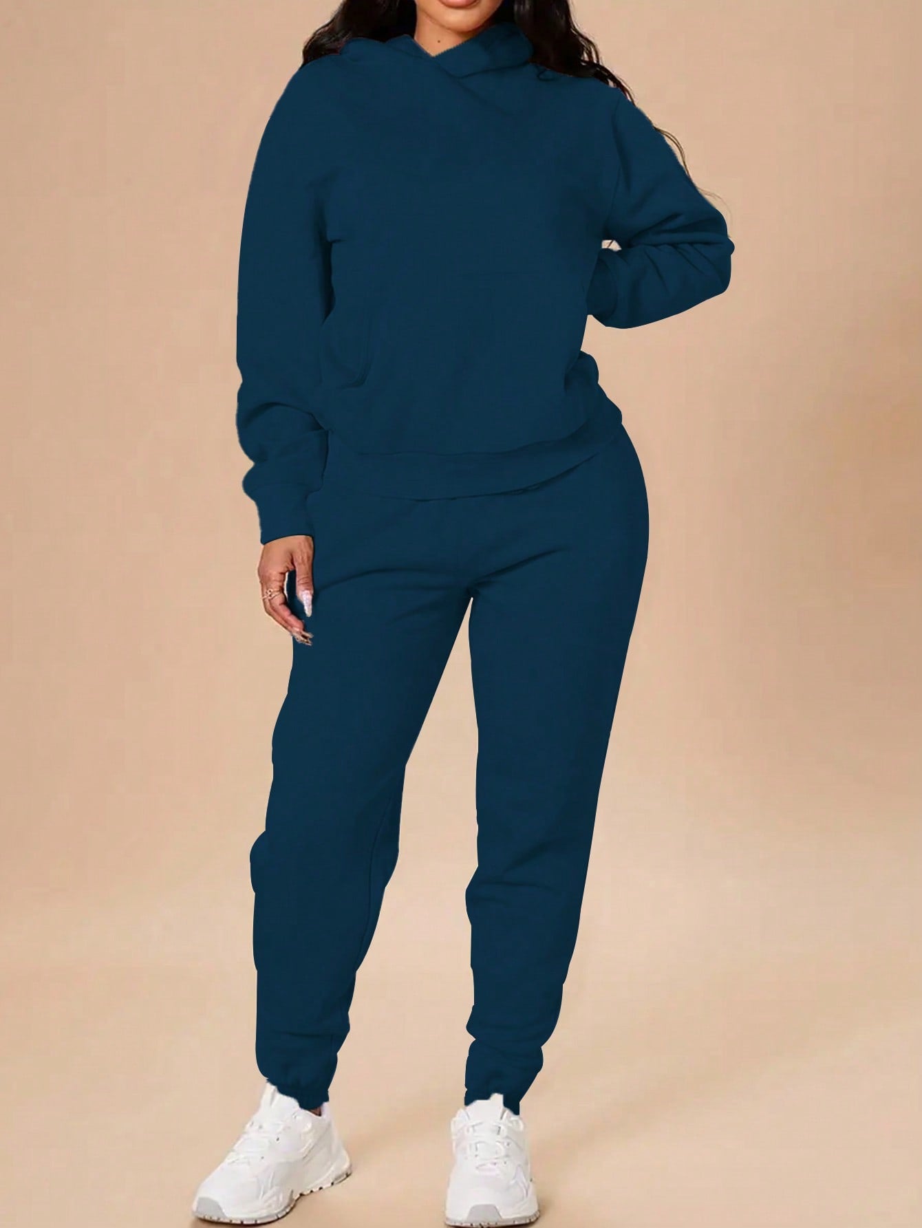 SHEIN EZwear 2pcs/Set Solid Color Long Sleeve Hoodie And Sport Pants