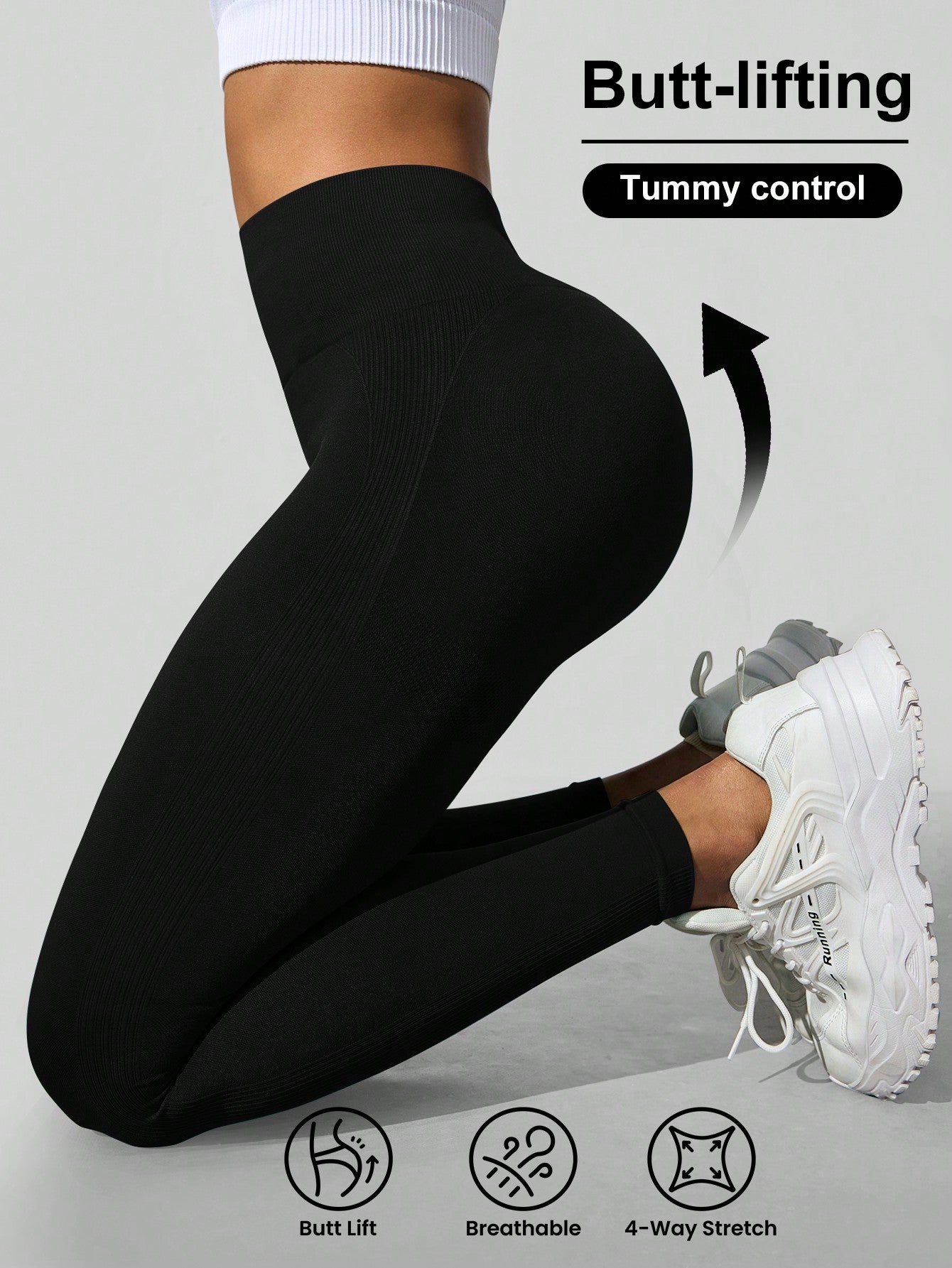 SHEIN Sport Studio Yoga Leggings Seamless High Stretch Tummy Control Training Tights With Wide Waistband