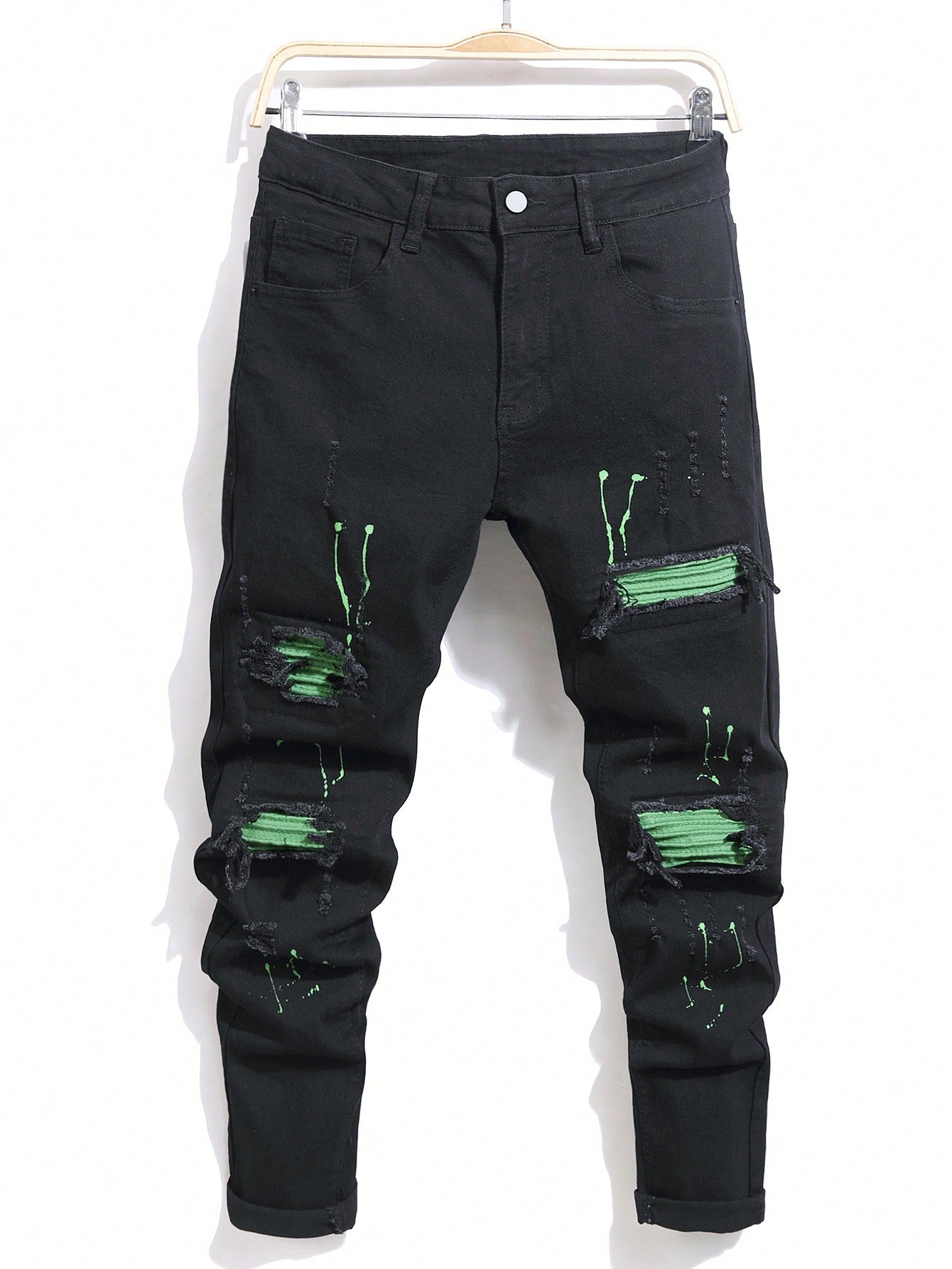 Manfinity LEGND Men's Distressed Slim-Fit Casual Denim Jeans With Pockets