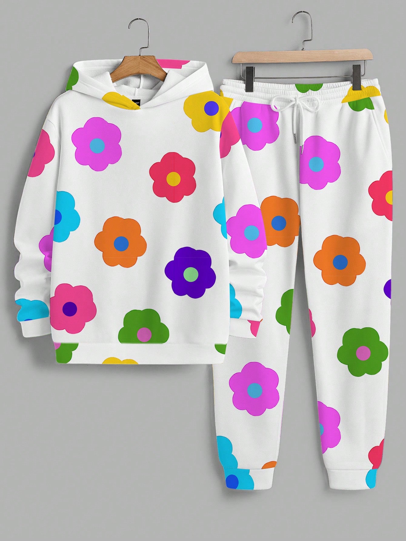 Manfinity Hypemode Fitted Floral Print Hooded Sweatshirt Set