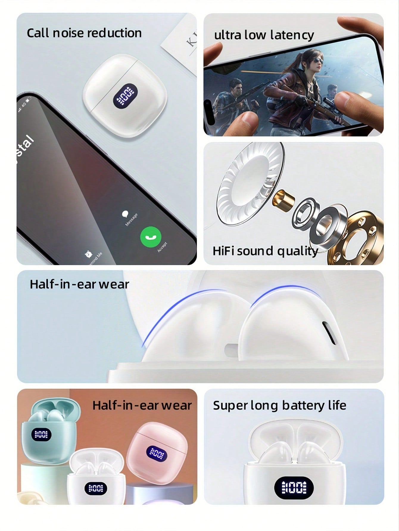 True Wireless Earbuds With LCD Display - Comfortable Semi-In-Ear Design, HiFi Sound Quality And 9D Surround, Suitable For Calling, Touch Control, Wireless Connection, Ideal Compatible With Apple/Android/ Devices