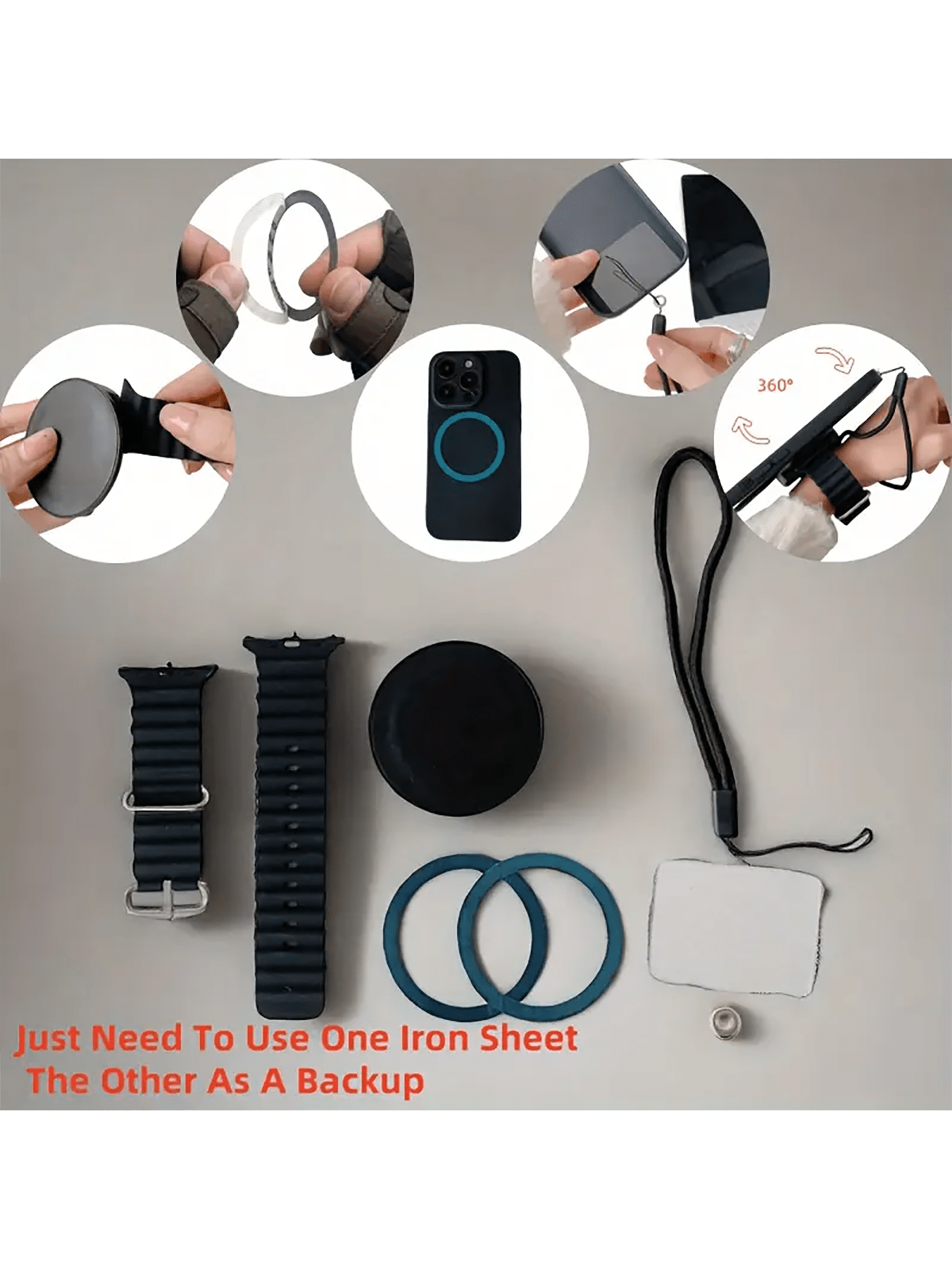 1pc 360 Degree Rotatable Magnetic Silicone Wristband Phone Holder - Waterproof ABS Armband Hands-Free Smartphone Mount With Quick Release For Running, Hiking, Cycling, Fishing, Fitness