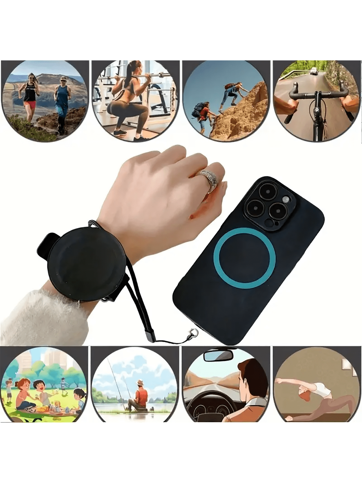 1pc 360 Degree Rotatable Magnetic Silicone Wristband Phone Holder - Waterproof ABS Armband Hands-Free Smartphone Mount With Quick Release For Running, Hiking, Cycling, Fishing, Fitness