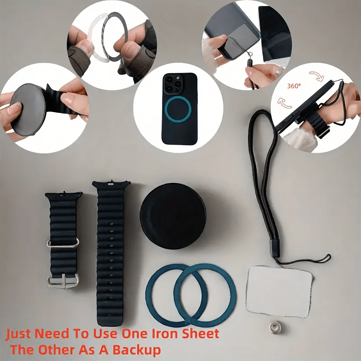 1pc 360 Degree Rotatable Magnetic Silicone Wristband Phone Holder - Waterproof ABS Armband Hands-Free Smartphone Mount With Quick Release For Running, Hiking, Cycling, Fishing, Fitness