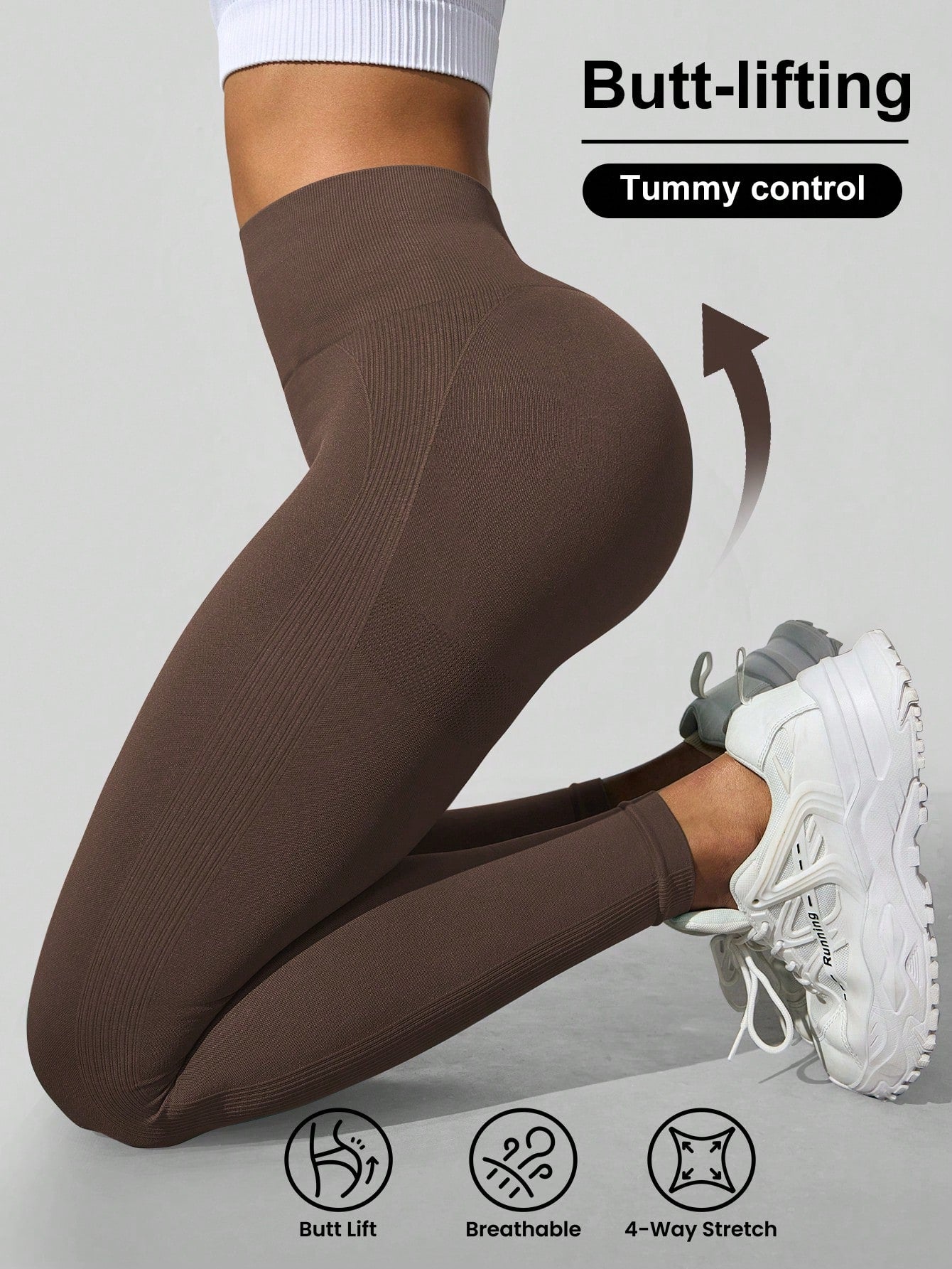 SHEIN Sport Studio Yoga Leggings Seamless High Stretch Tummy Control Training Tights With Wide Waistband