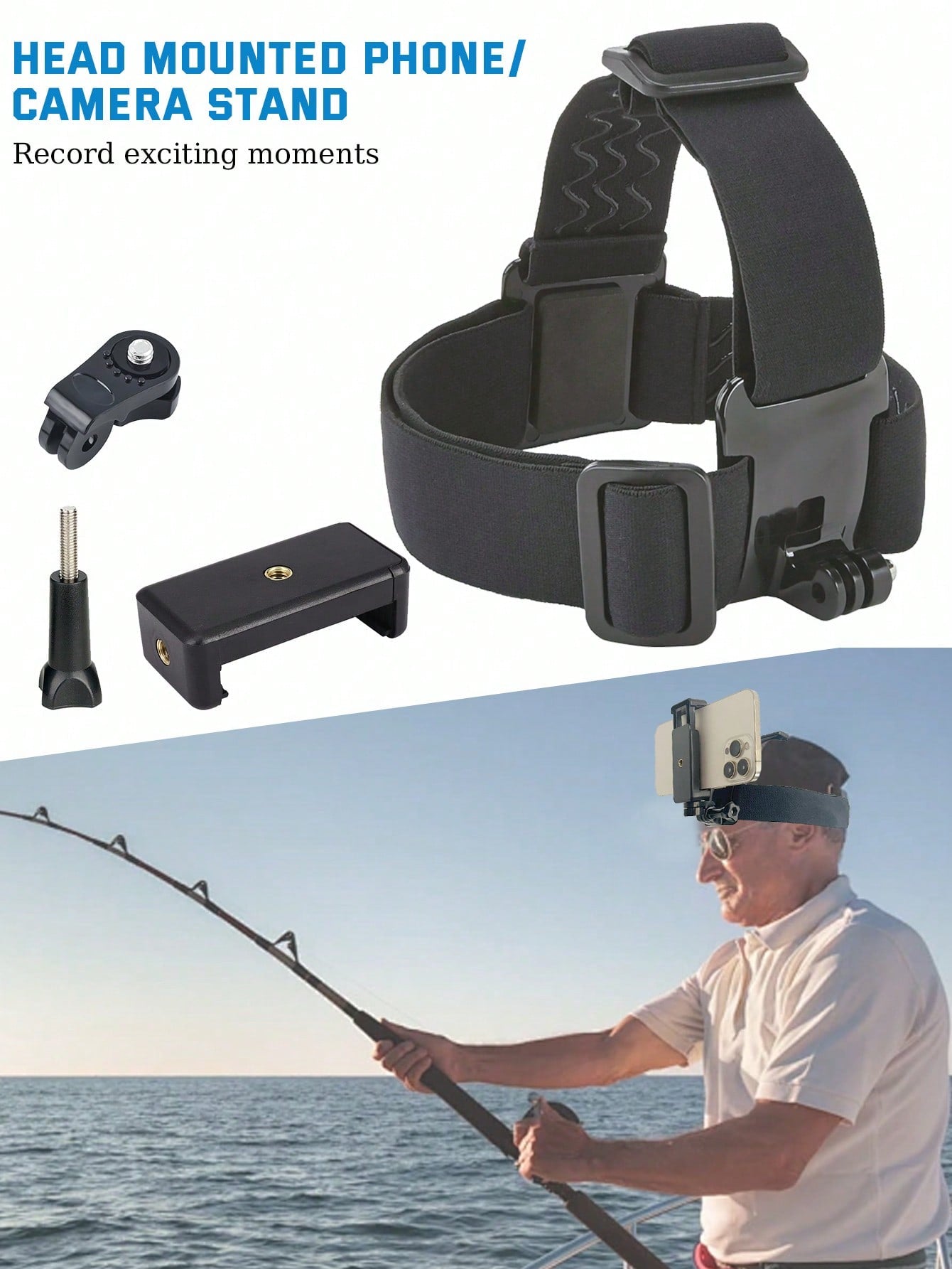 Head-Mounted Phone Stand, First-Person View Video Outdoor Live Shooting Stand With Phone Clip (4-7 Inches) Compatible With Iphone Smartphones And GoPro Insta360 DJI Action Camera Head Mount Strap