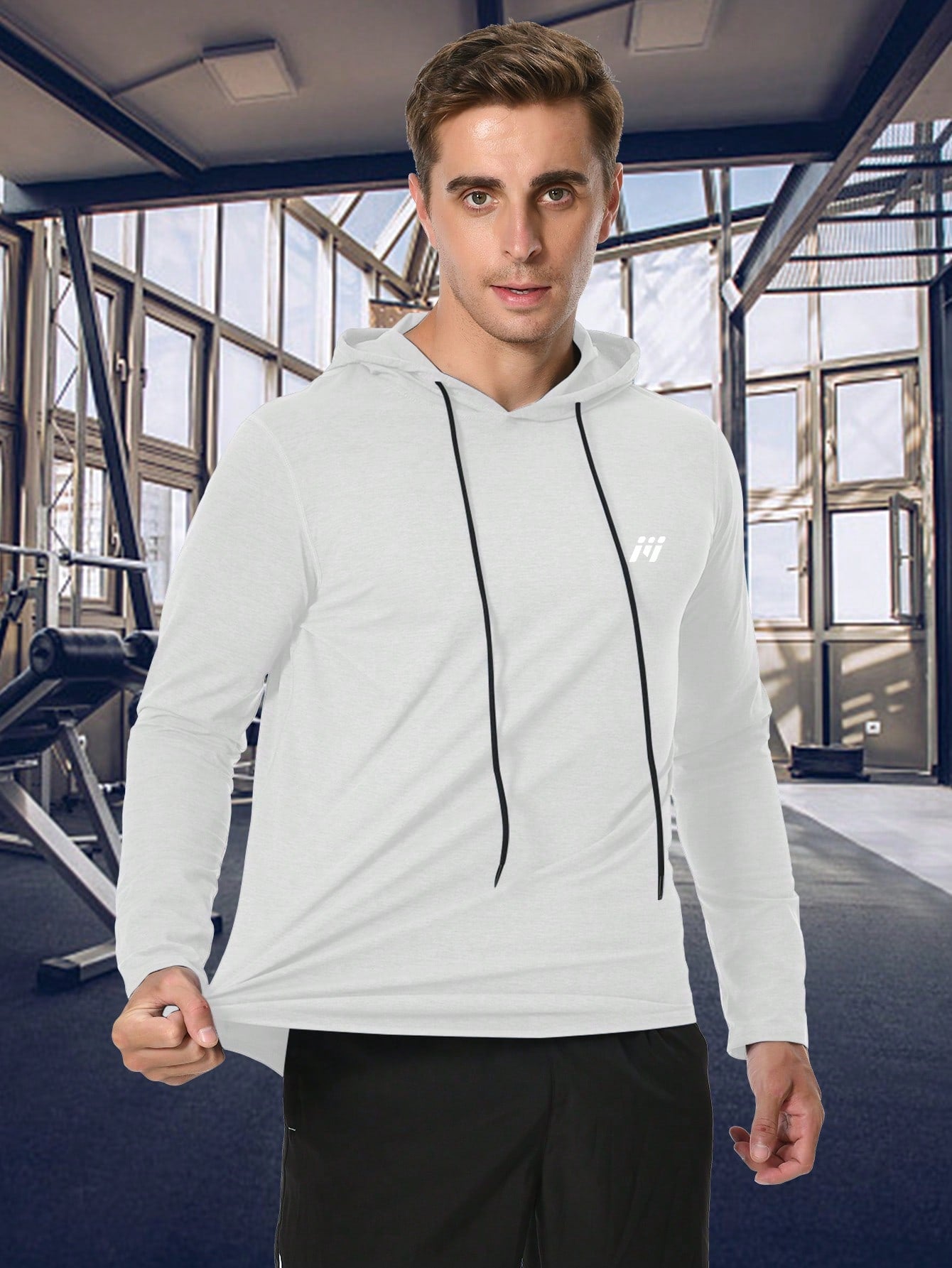 Running Boyfriend Style Men Raglan Sleeve Drawstring Hooded Sports Sweatshirt Spring Tops