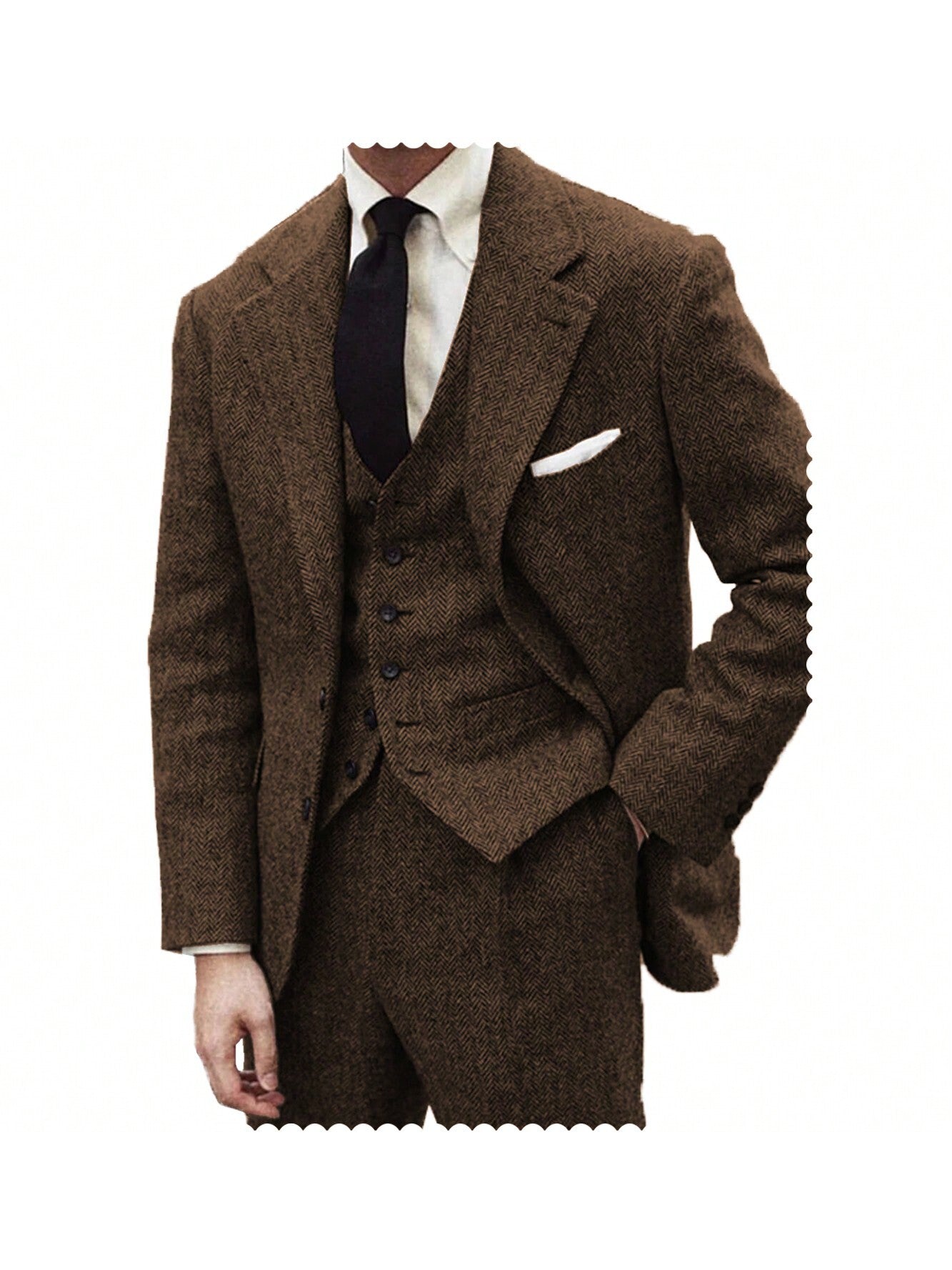 Men's Herringbone Tweed Suit 3 Piece Set Wool Suits 1920's Themed Wedding Suit Vintage Style