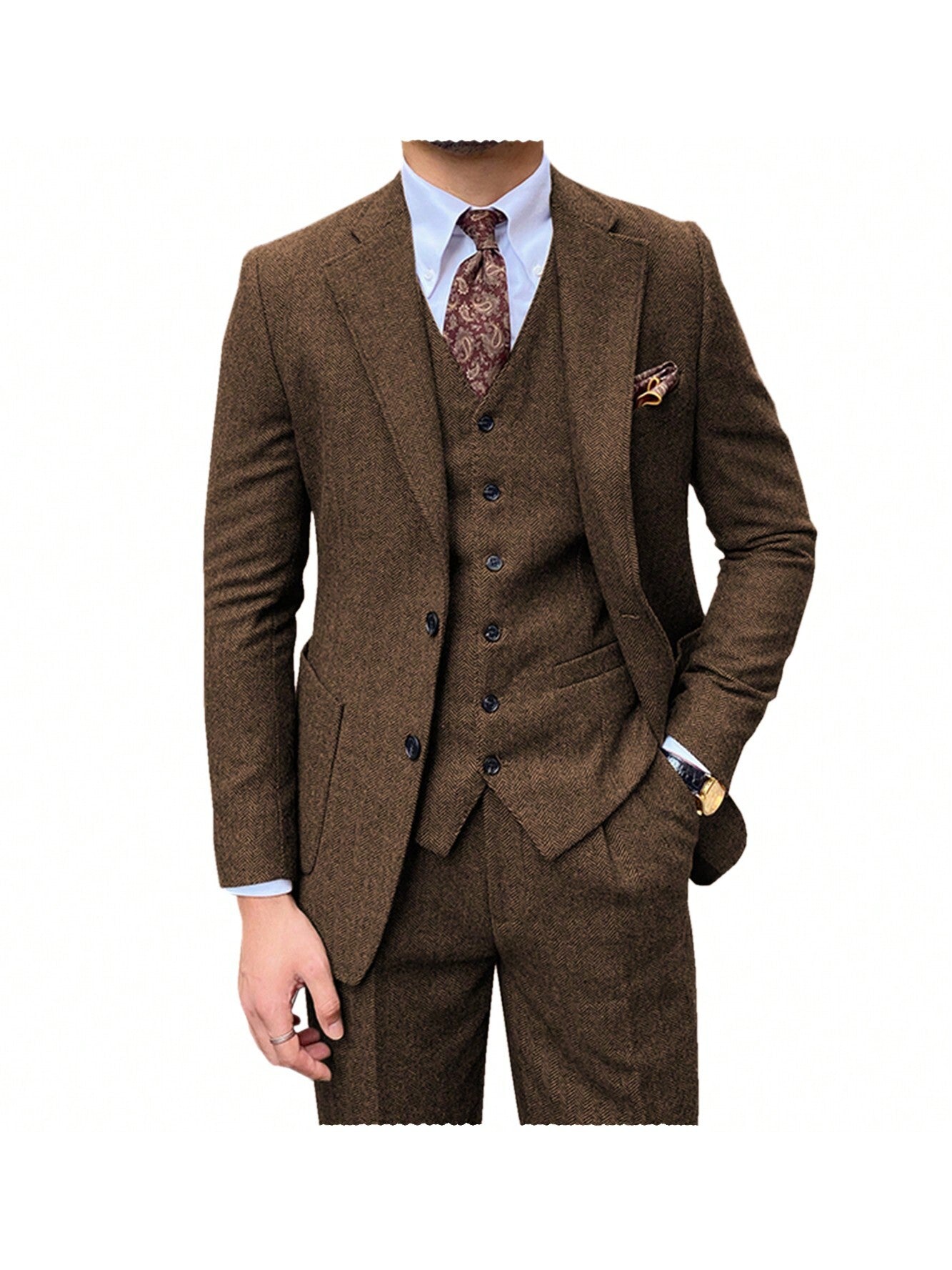 Men's Herringbone Tweed Suit 3 Piece Set Wool Suits 1920's Themed Wedding Suit Vintage Style