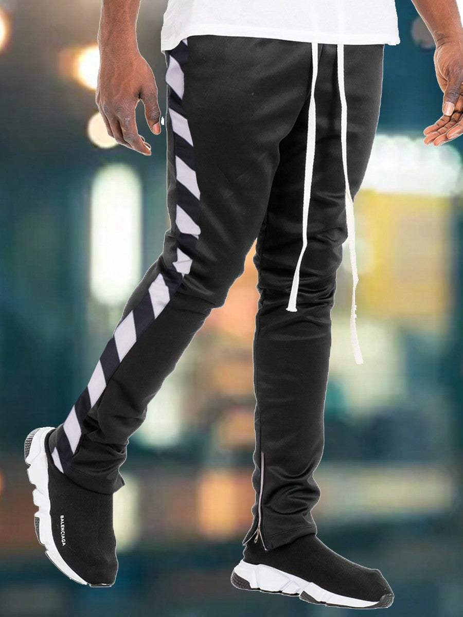 Mens Side Tape Skinny Ankle Zipper Track Pants Streetwear Tracks Pants