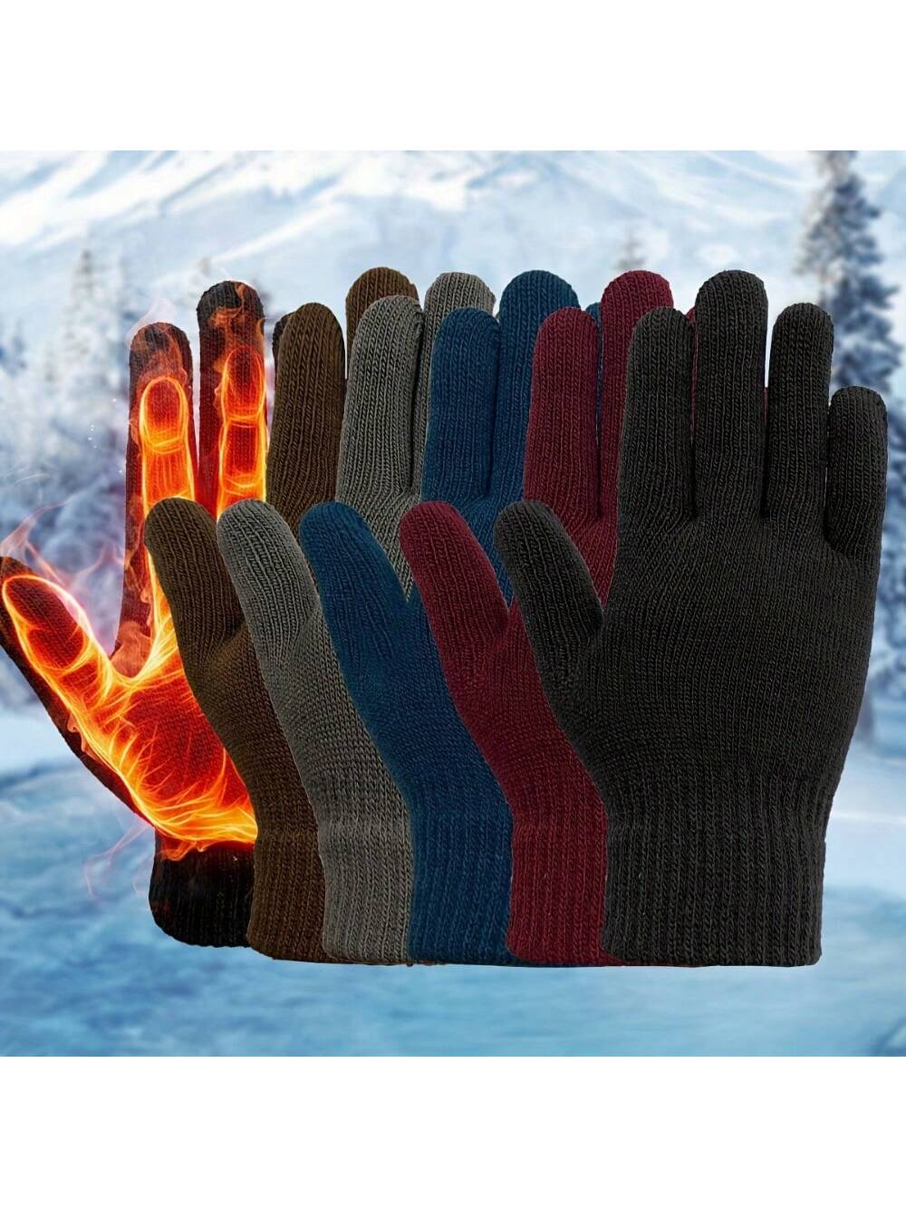 5 Packs Unisex Knit Gloves, Acrylic Thermal Lined Winter Gloves, Touchscreen Compatible, Machine Washable For Outdoor Activities, Warm Fashion Gloves - Assorted Colors