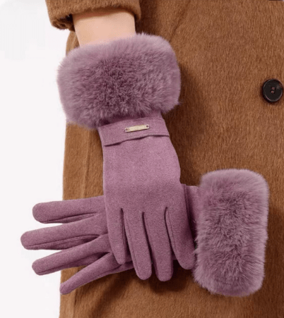 1 Pair Women Navy Plush Cuff Fashion Warm Gloves With Touchscreen Function, Suitable For Daily Use In Autumn And Winter