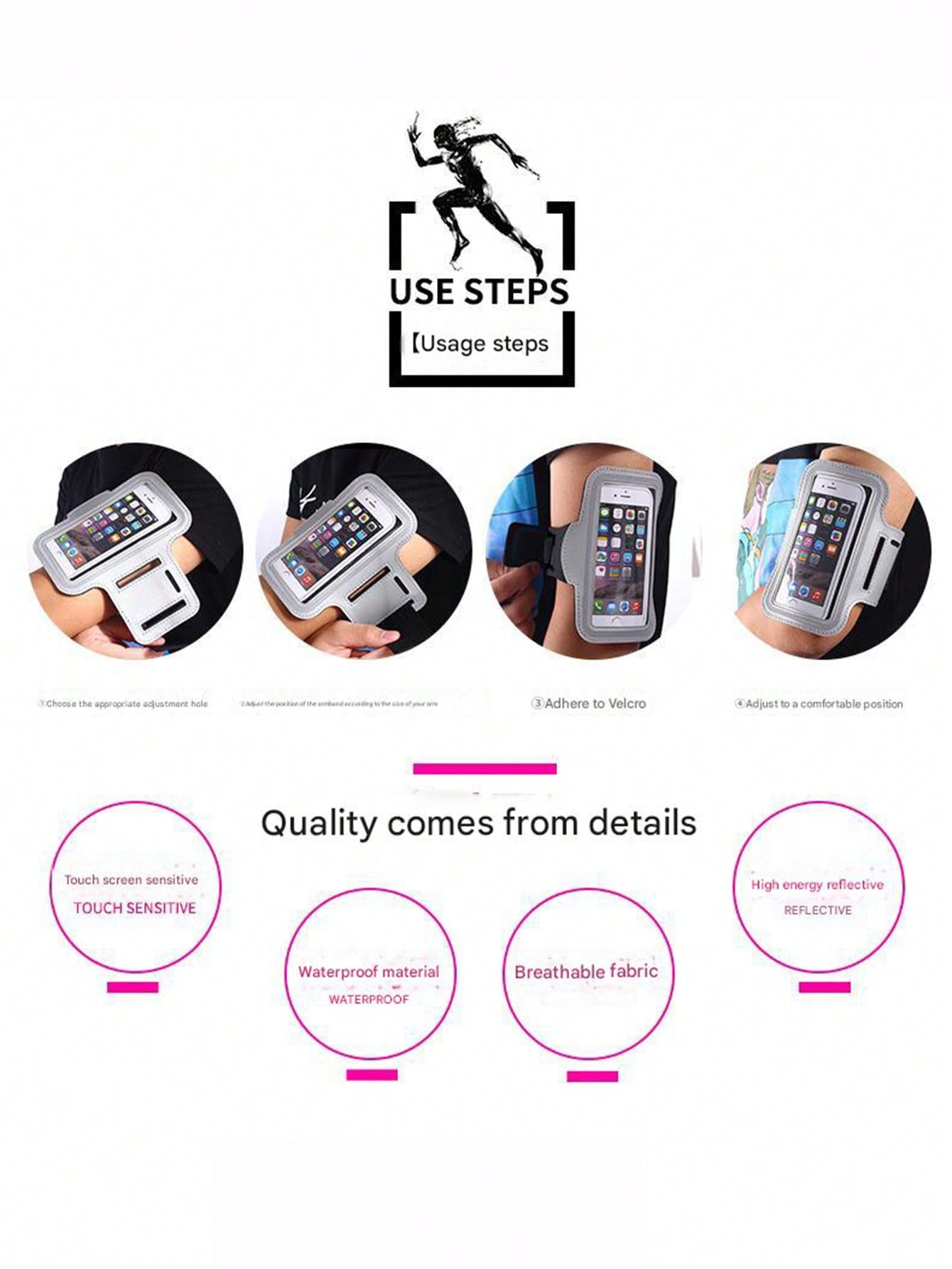 Sports Phone Armband Case - Suitable For Running And Fitness, Waterproof, Adjustable Hook And Loop Closure, Form-Fitting