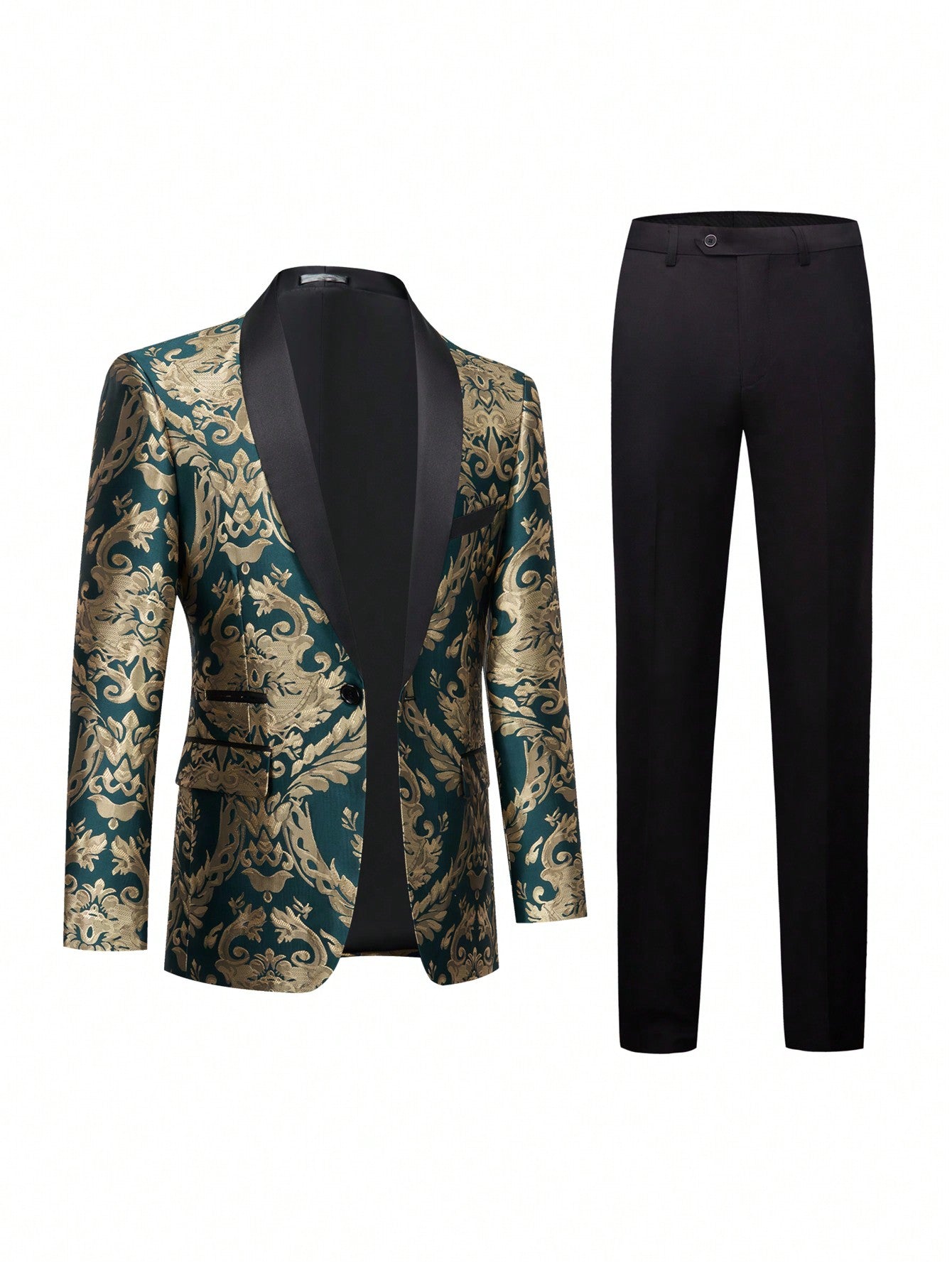 Mens Suit 2 Piece Skinny Slim Fit Tuxedo Formal Floral Blazer For Party Wedding Prom Jacket Pants Set