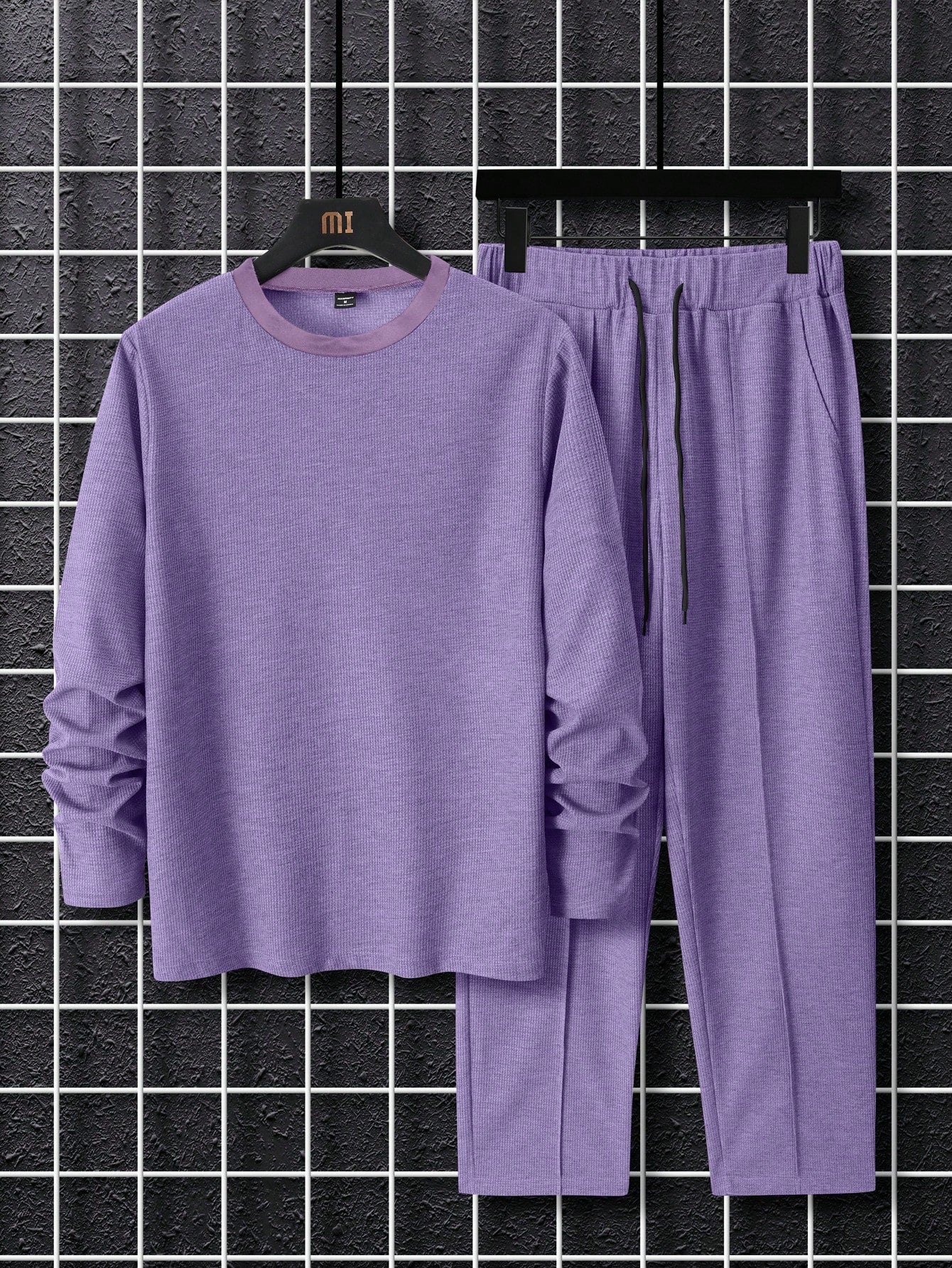 Manfinity Homme Men's Solid Color Round Neck Long Sleeve Simple Top And Casual Long Pants Set