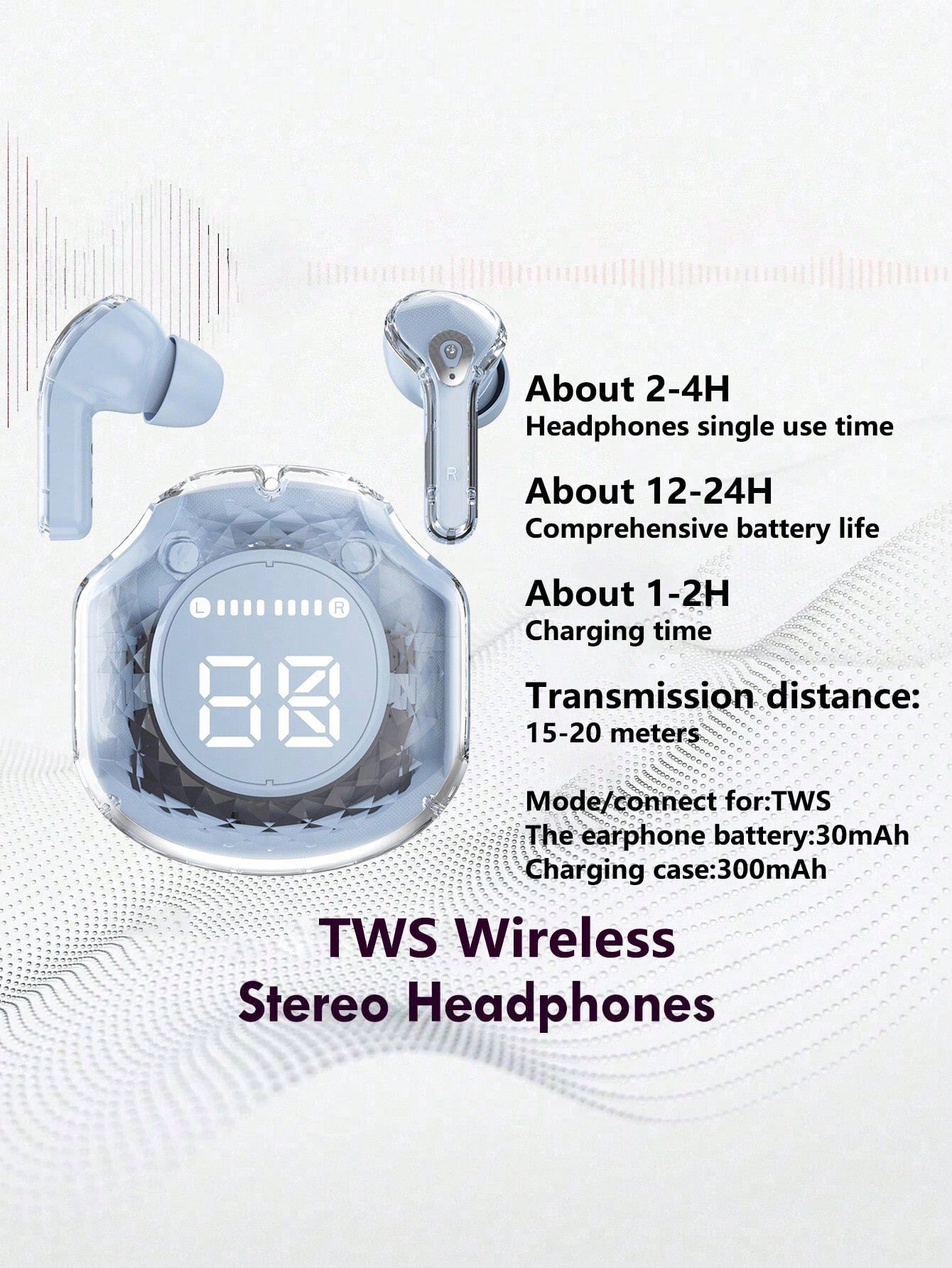 New Transparent Touch Low-Latency TWS Wireless Earbuds For Sports, Office, Gaming, USB-C Charging, Bluetooth 5.3 Semi In-Ear Wireless Earphones With Super Long Battery Life