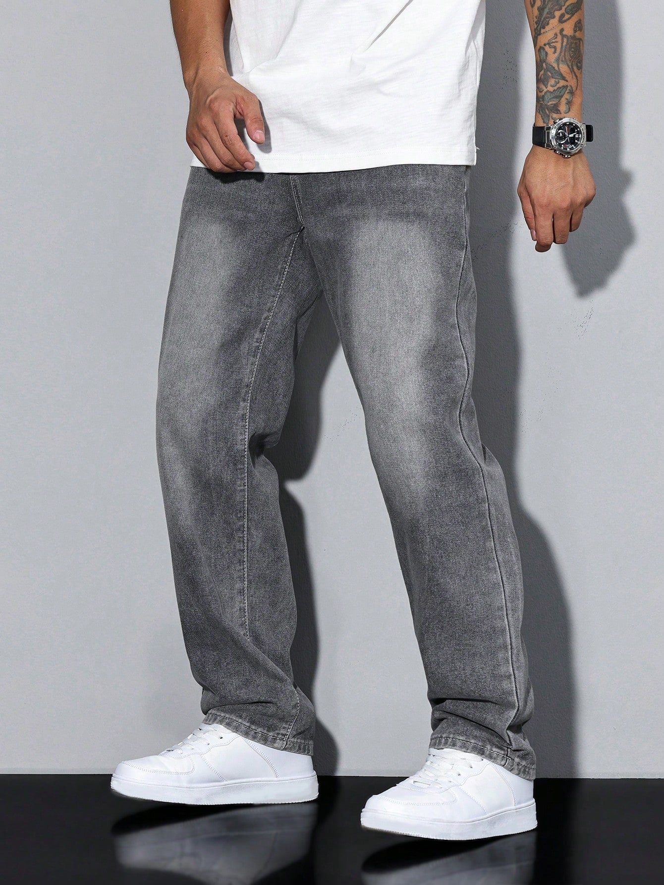 Manfinity Homme Men's Solid Color Pocket Casual All-Match Straight Leg Jeans