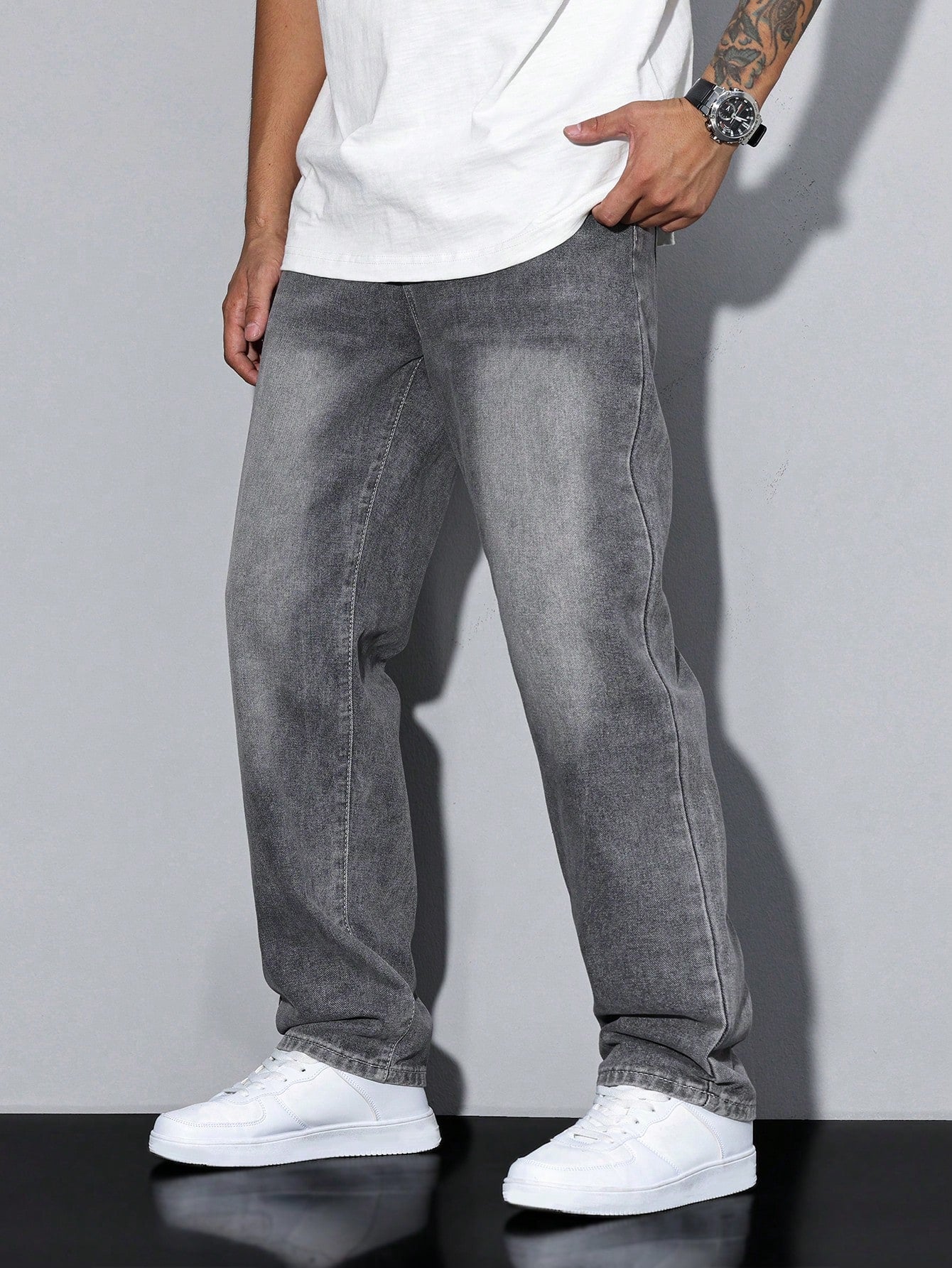 Manfinity Homme Men's Solid Color Pocket Casual All-Match Straight Leg Jeans