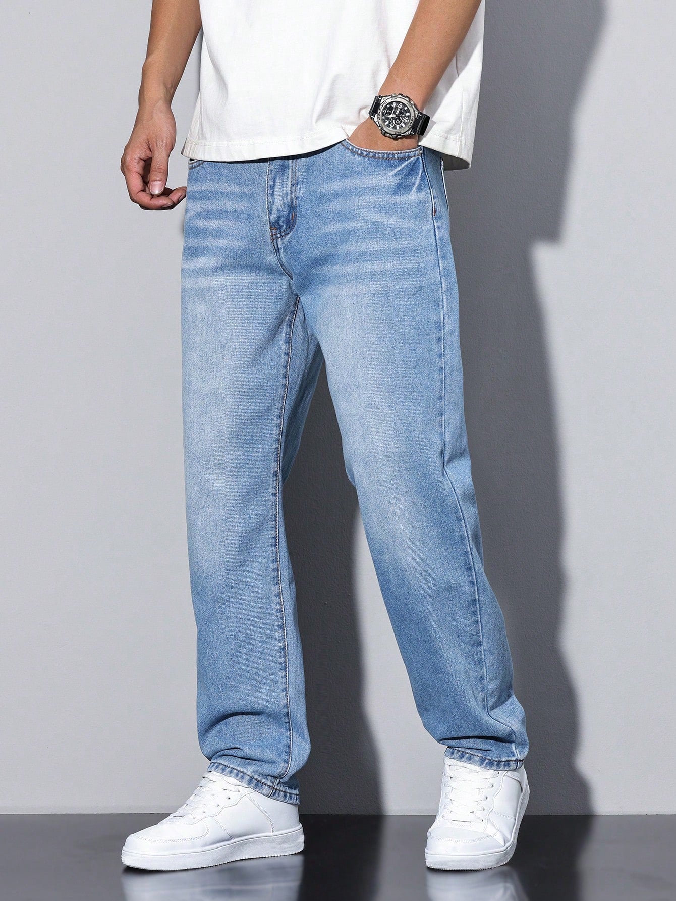Manfinity Homme Men's Solid Color Pocket Casual All-Match Straight Leg Jeans
