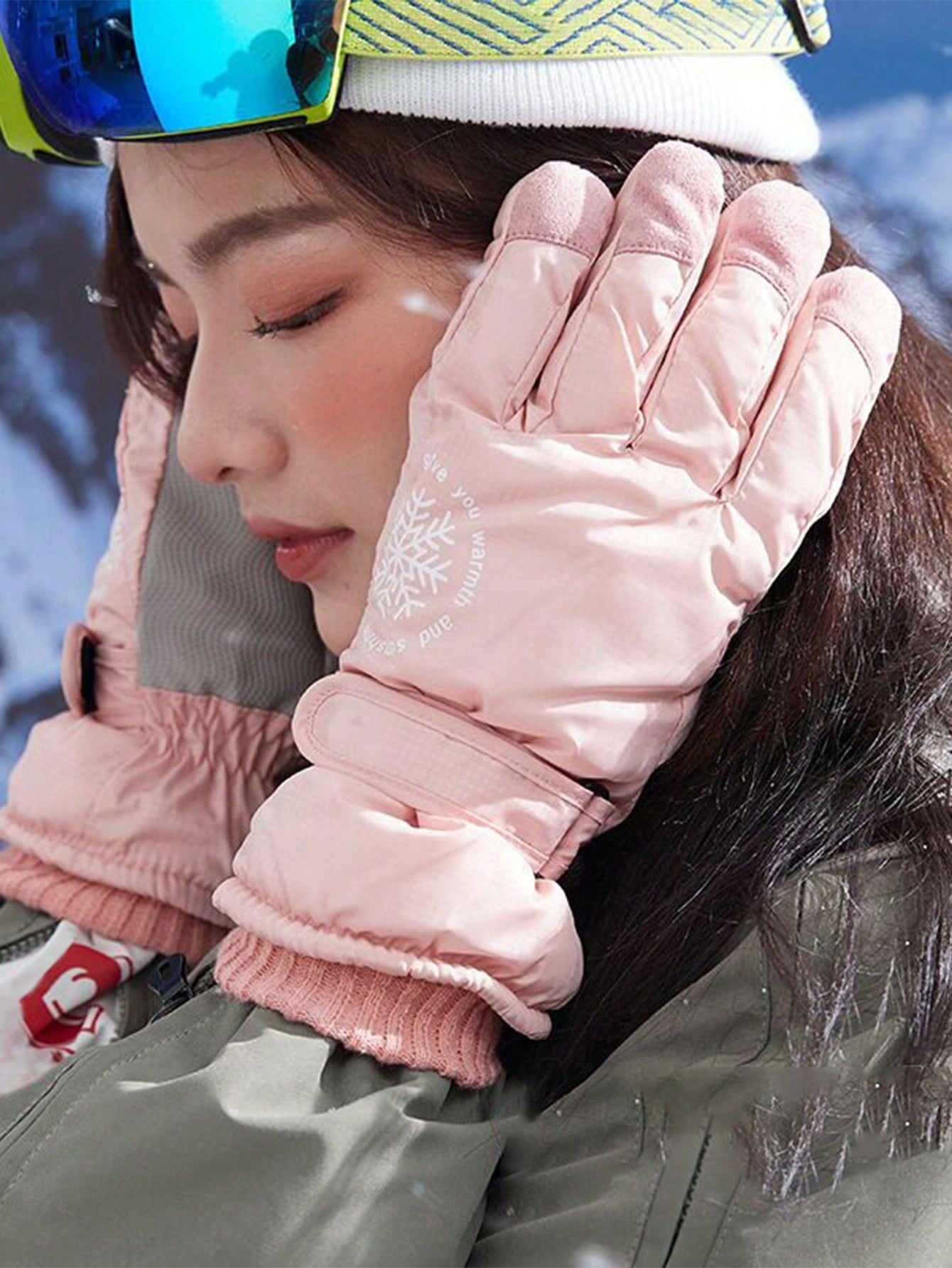 1pc Women Winter Gloves With Thermal Lined, Thick Cold-Proof, Waterproof, Anti-Slip Warm Gloves For Outdoor Skiing, Snowflake Design